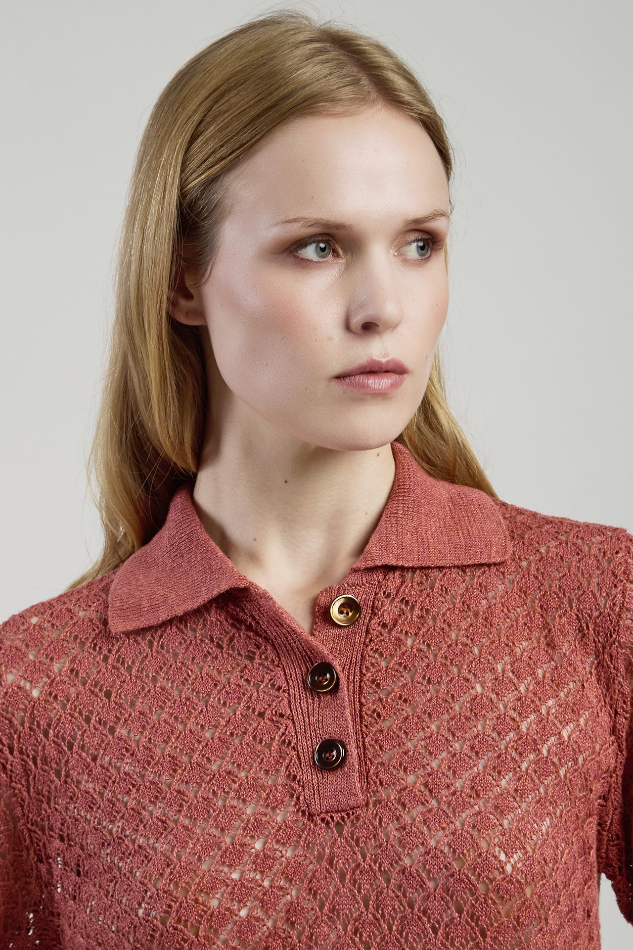 Linen and Silk Knitted Polo Shirt with Exclusive Stitch - 7