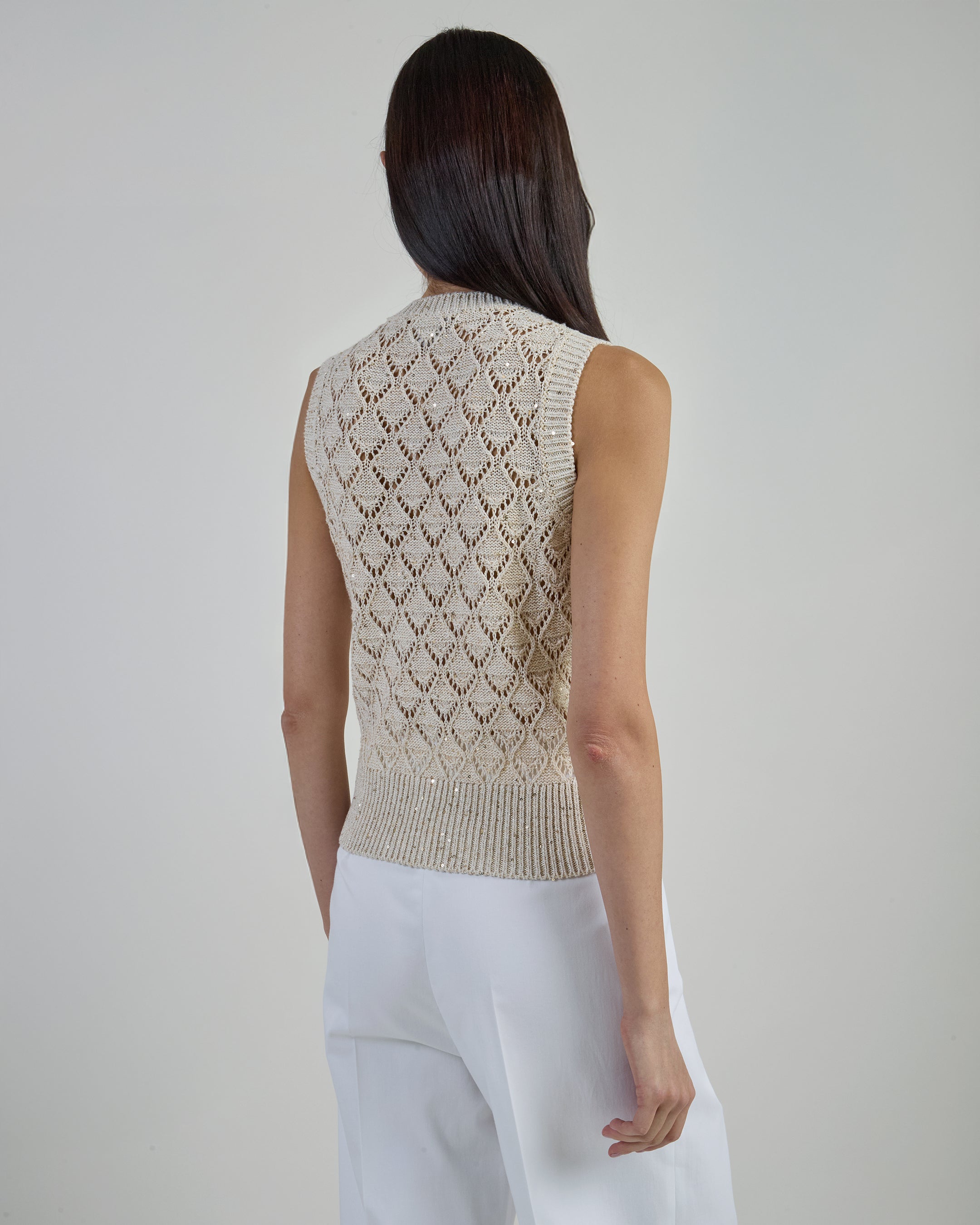 Women's Cotton Linen Sleeveless Cardigan with Sequins alternative