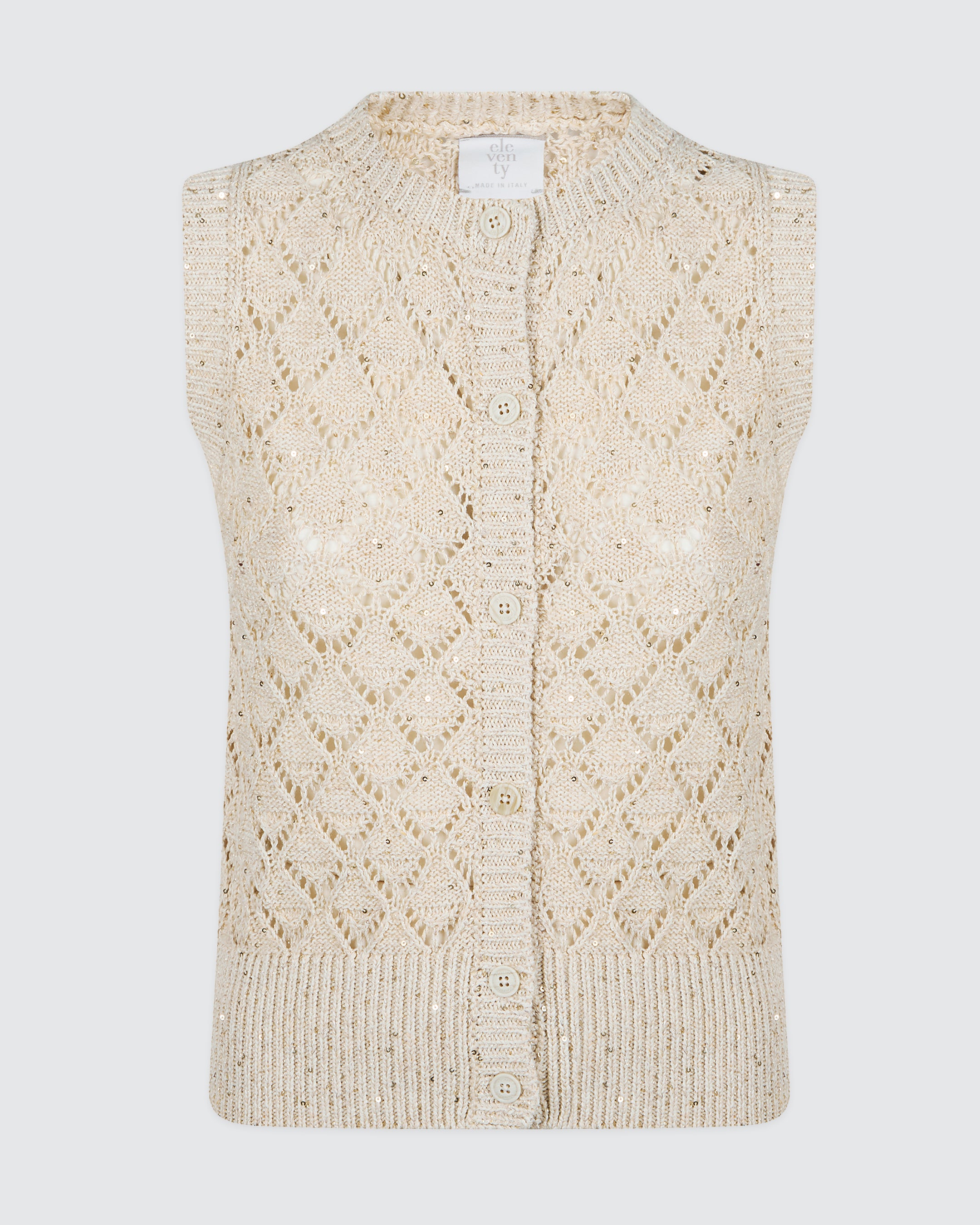 Women's Cotton Linen Sleeveless Cardigan with Sequins