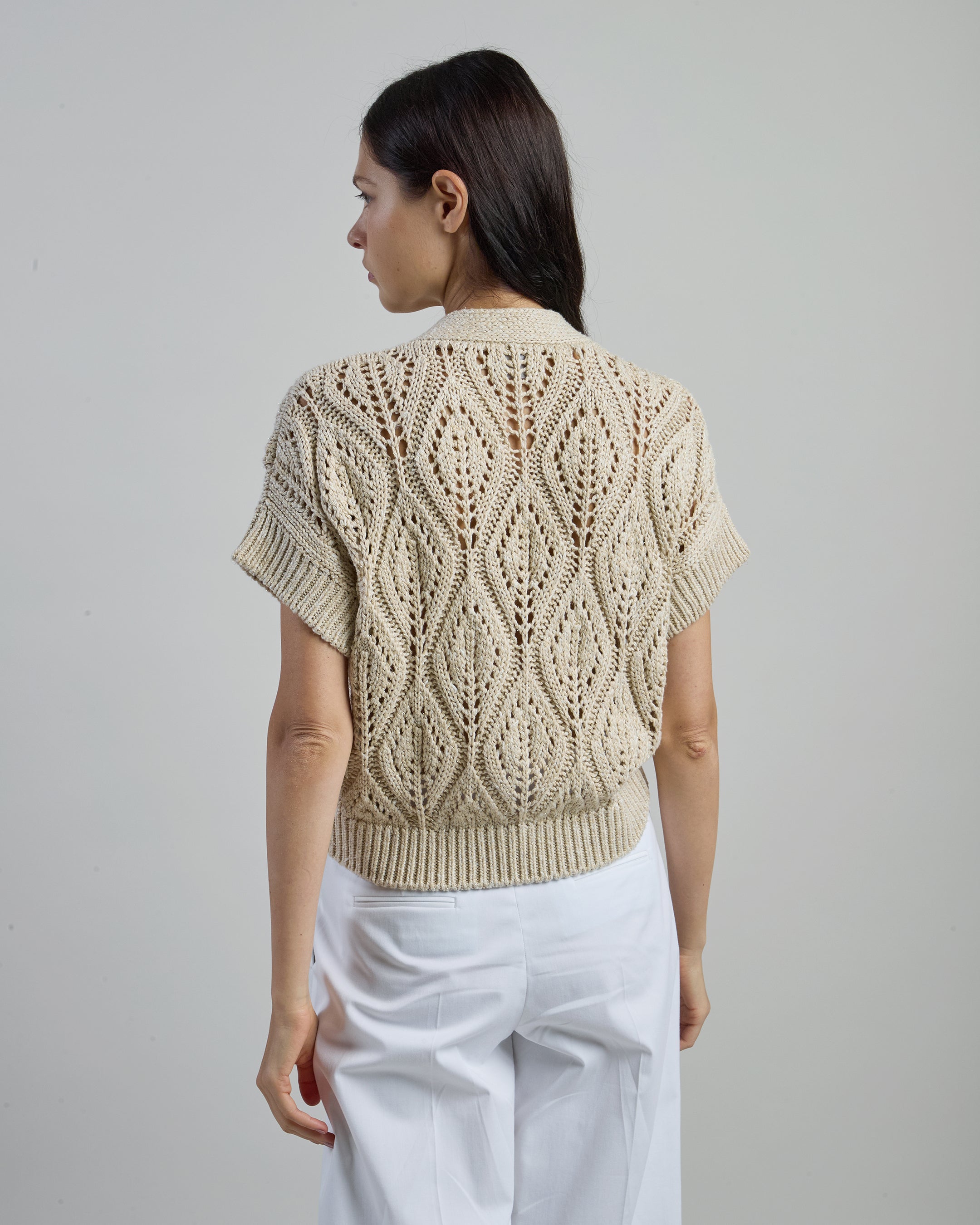 Women's Linen Cotton Silk Short Sleeve V-Neck Cardigan alternative