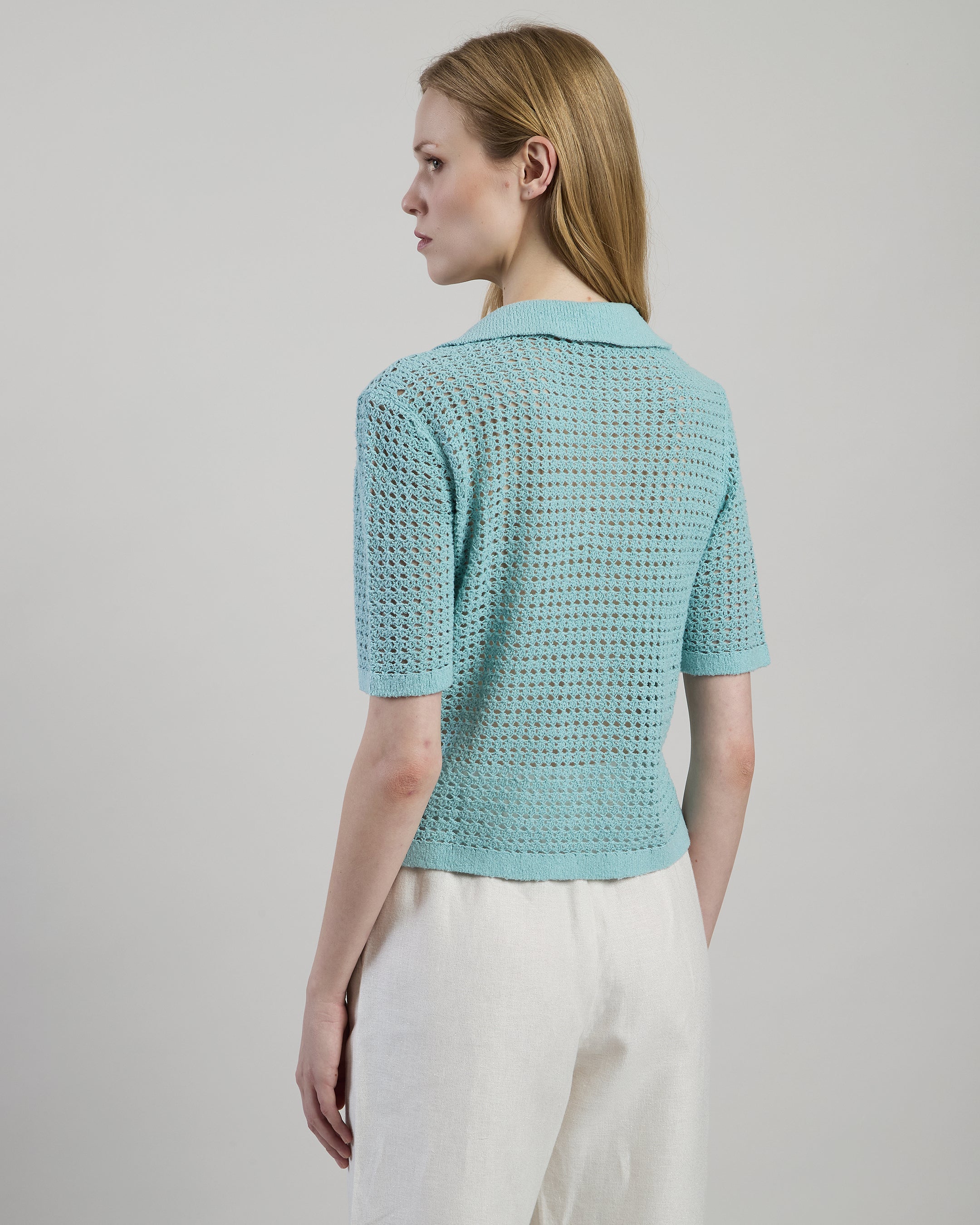 Women's Short-Sleeved Silk Bouclé Knit Polo Shirt alternative