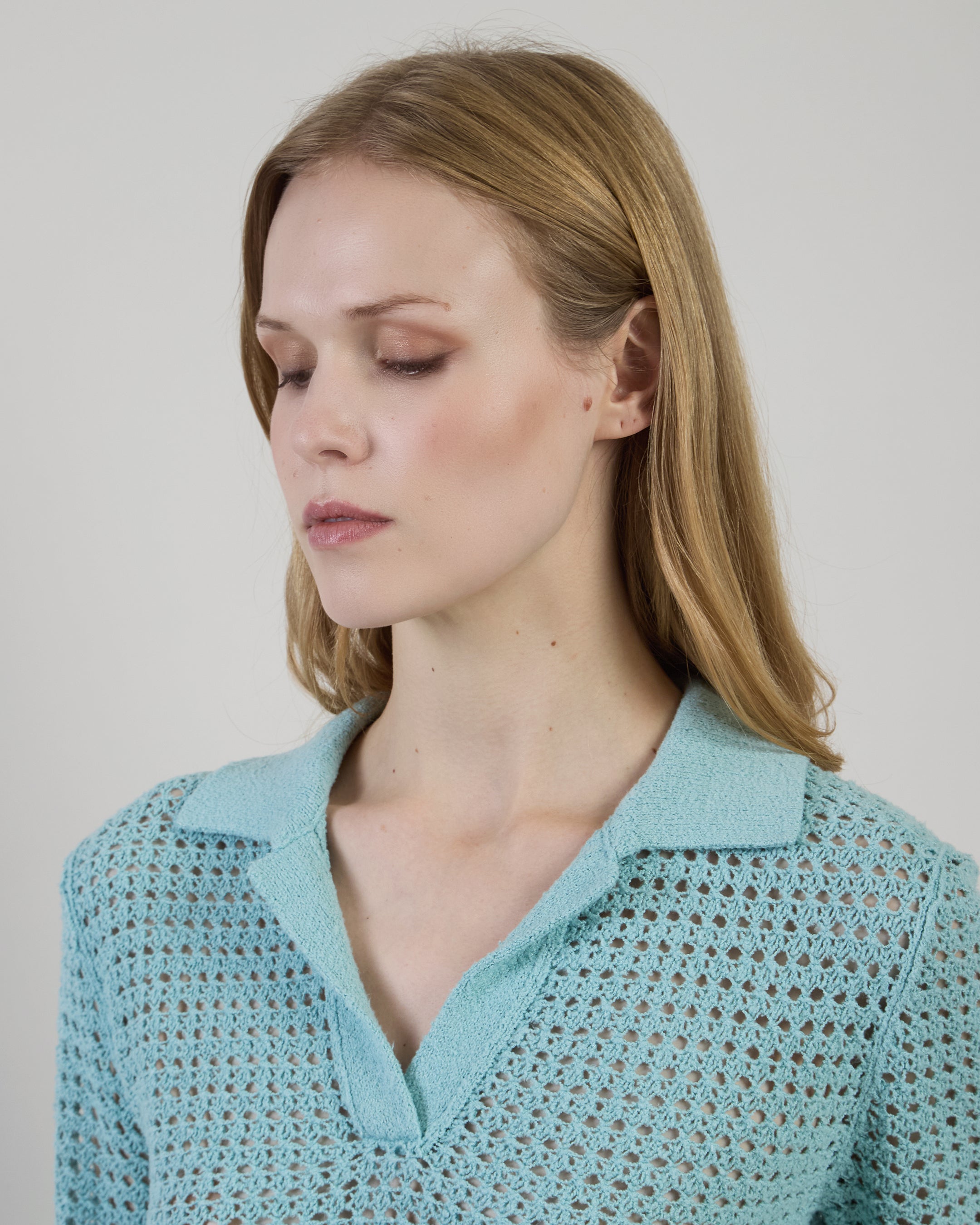 Women's Short-Sleeved Silk Bouclé Knit Polo Shirt - 3
