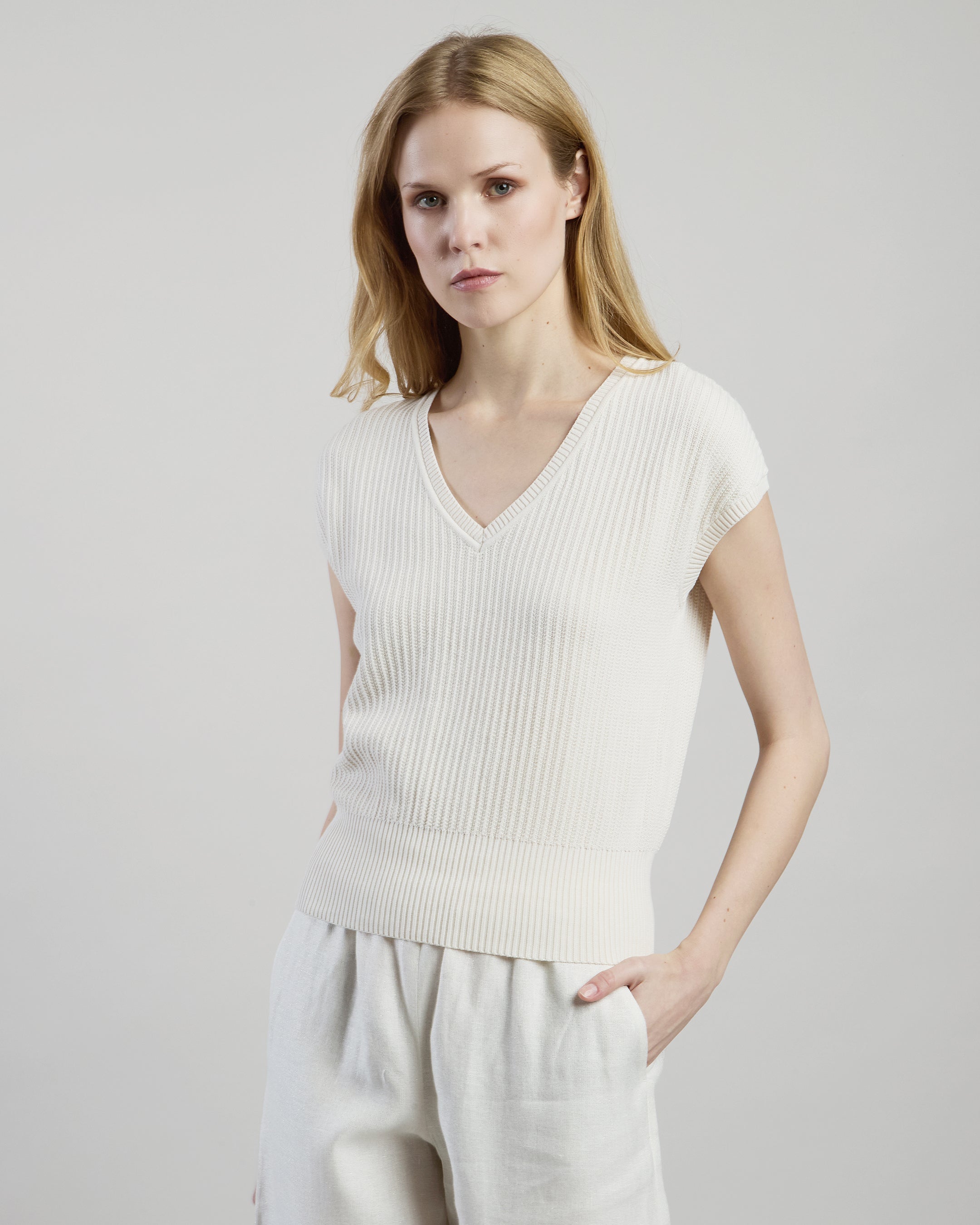 Women's Organic Cotton Sleeveless V-Neck Sweater - 1