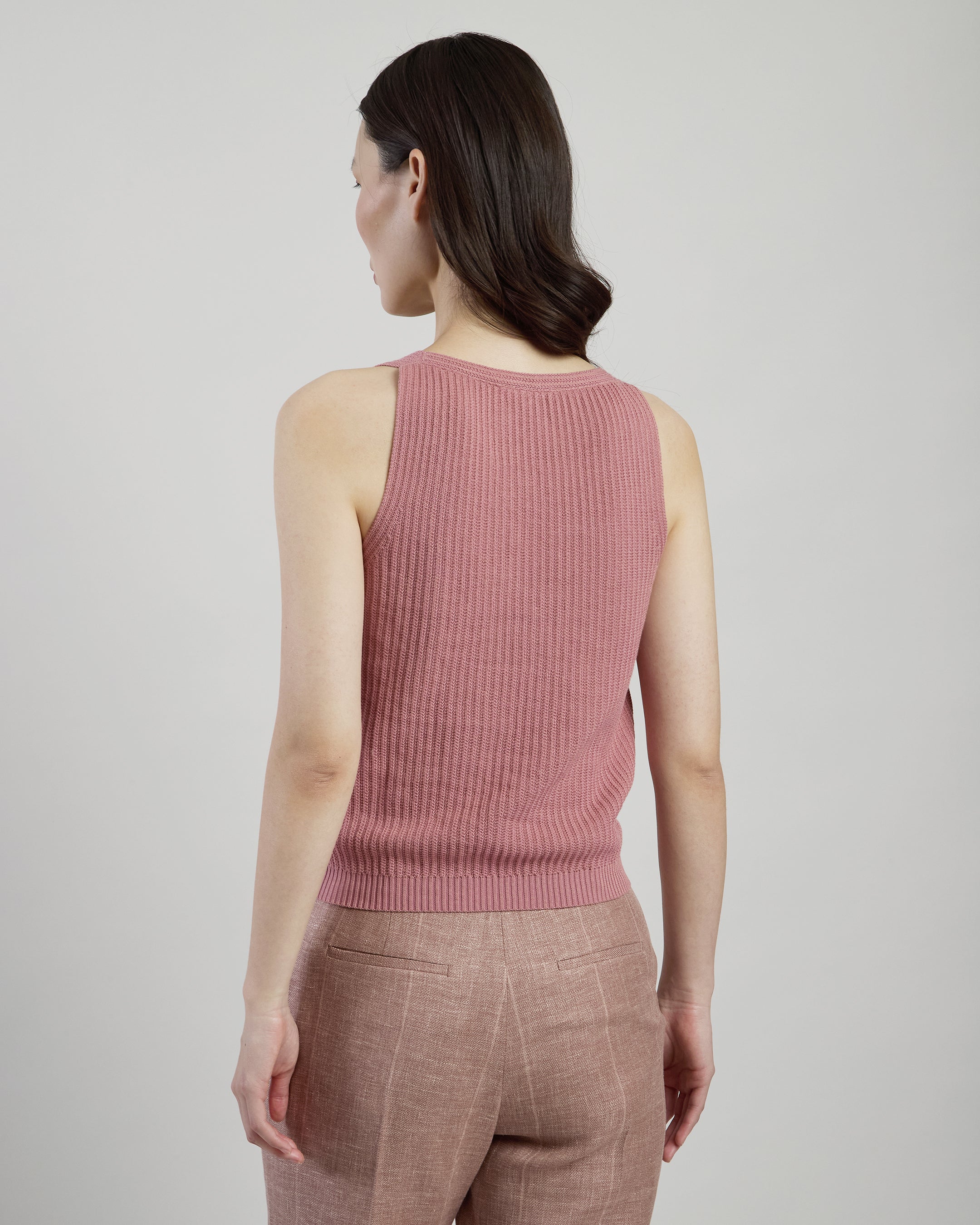 Organic Cotton V-Neck Top with Two-Tone Micro Rib