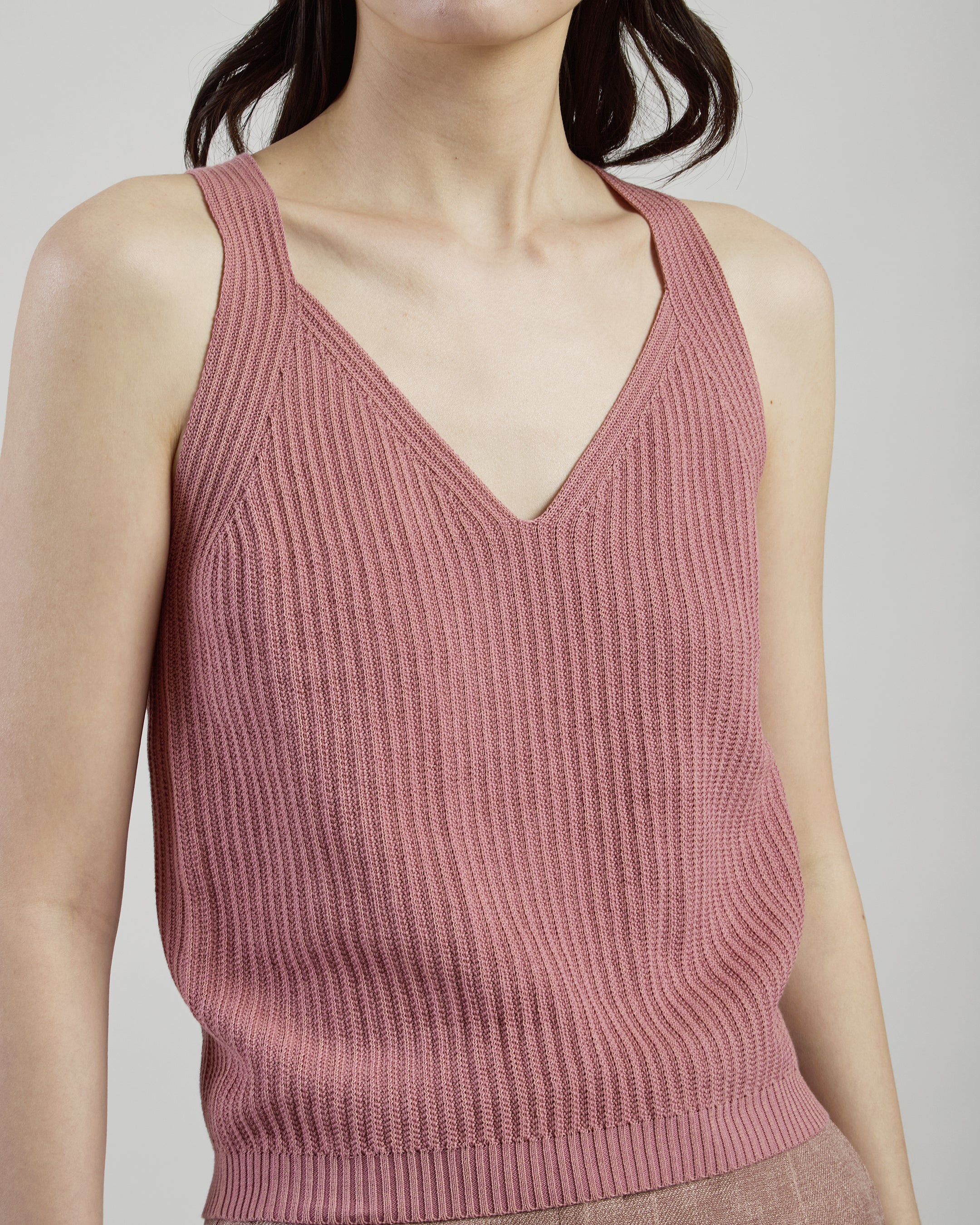 Organic Cotton V-Neck Top with Two-Tone Micro Rib alternative
