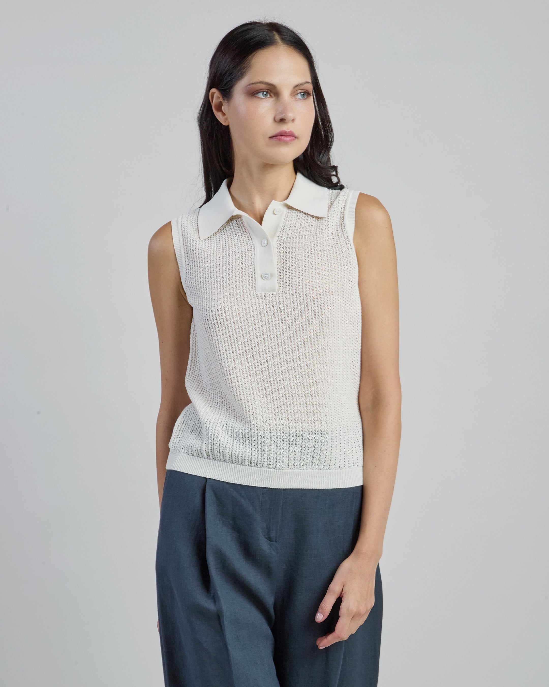 Women's Sleeveless Organic Cotton Knitted Polo - 1