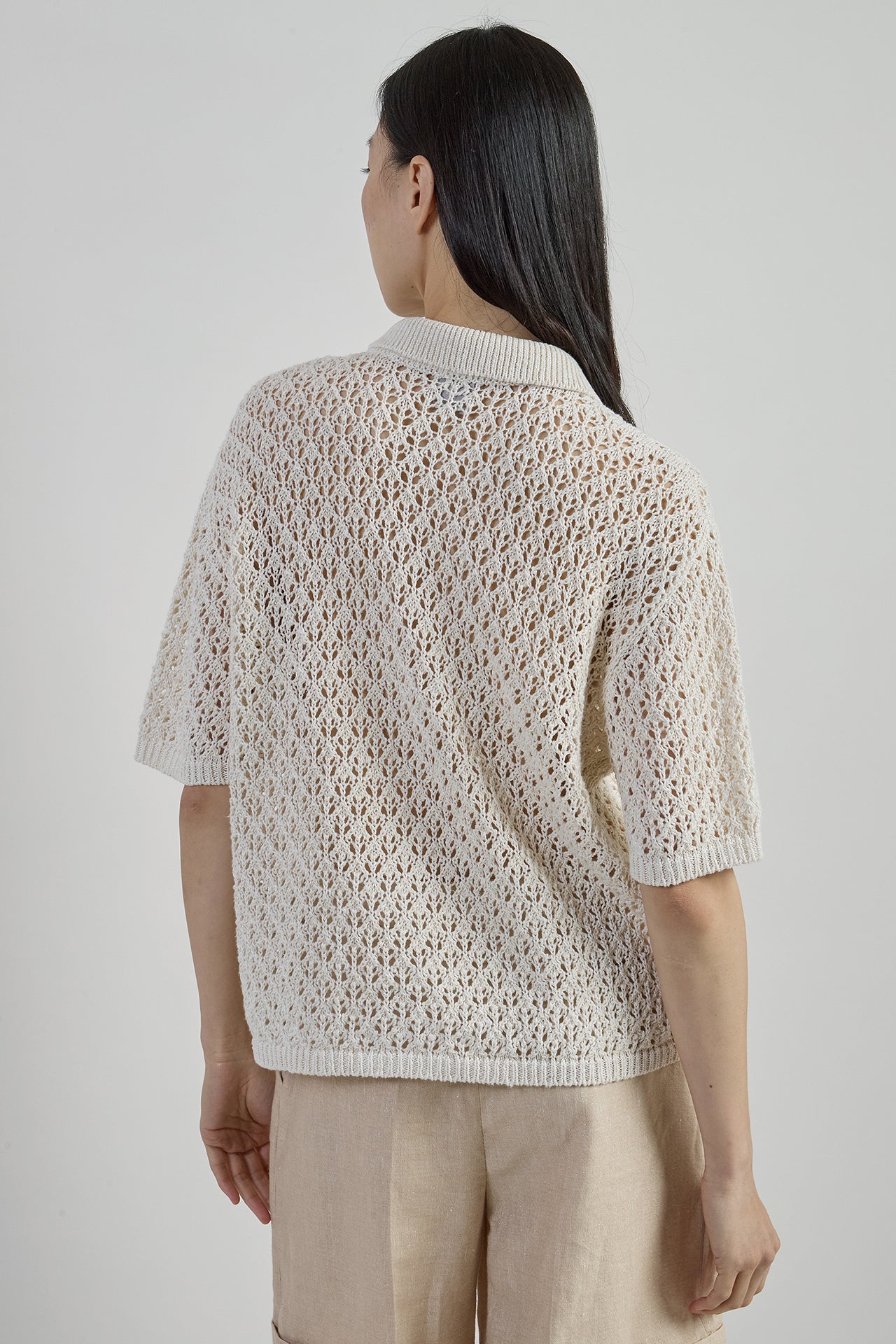 Women's Linen and Silk Knit Shirt with Buttons - 2