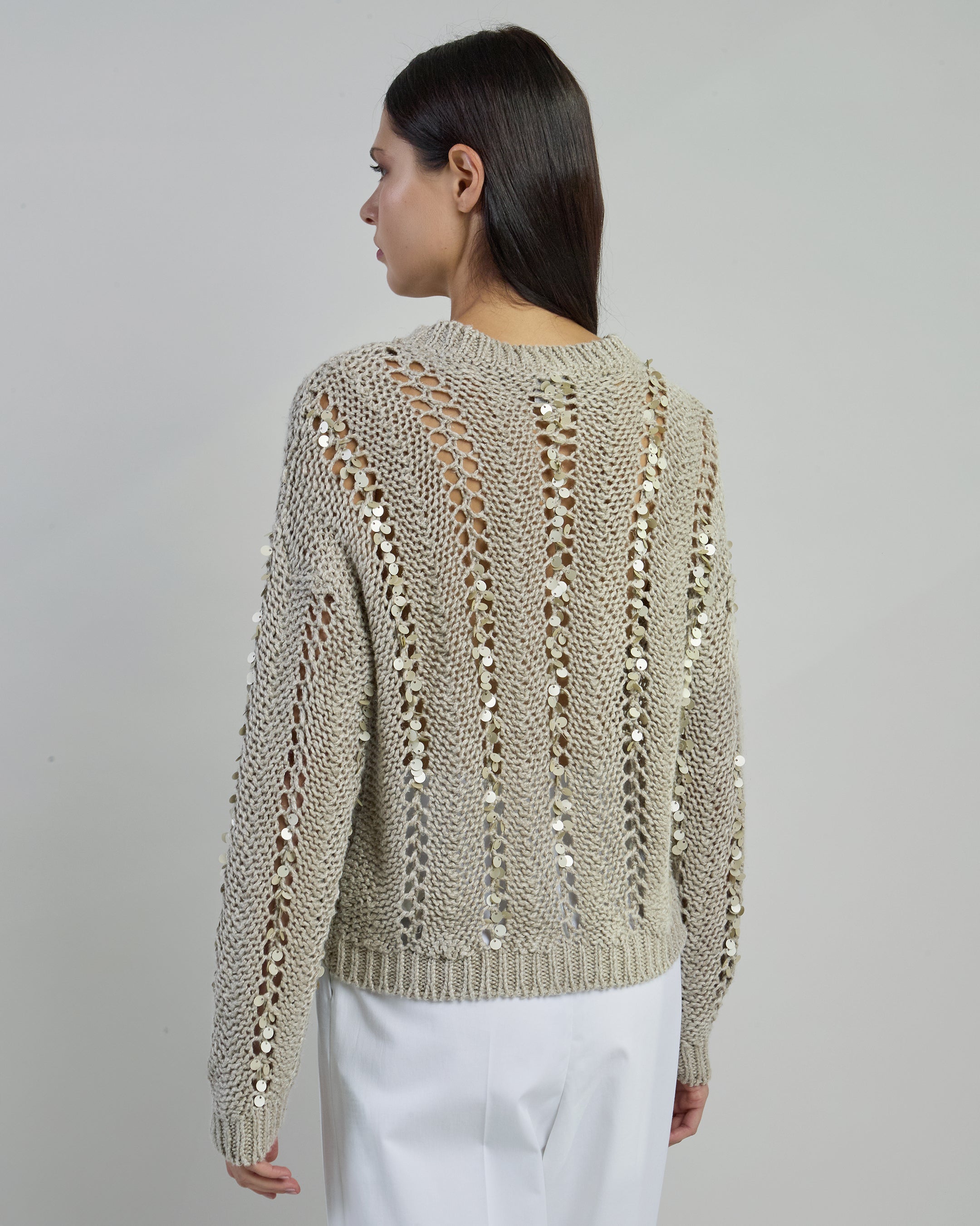 Women's Crew Neck Linen Sweater with Sequins alternative
