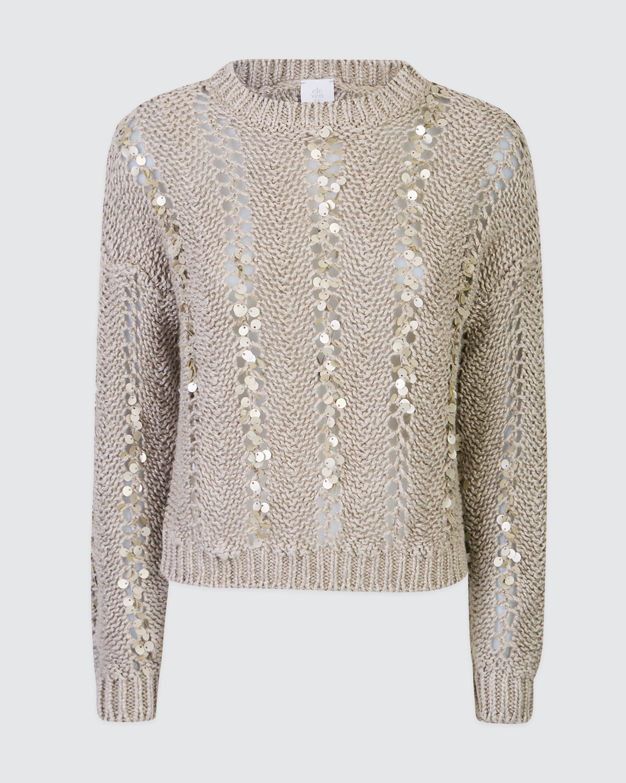 Women's Crew Neck Linen Sweater with Sequins