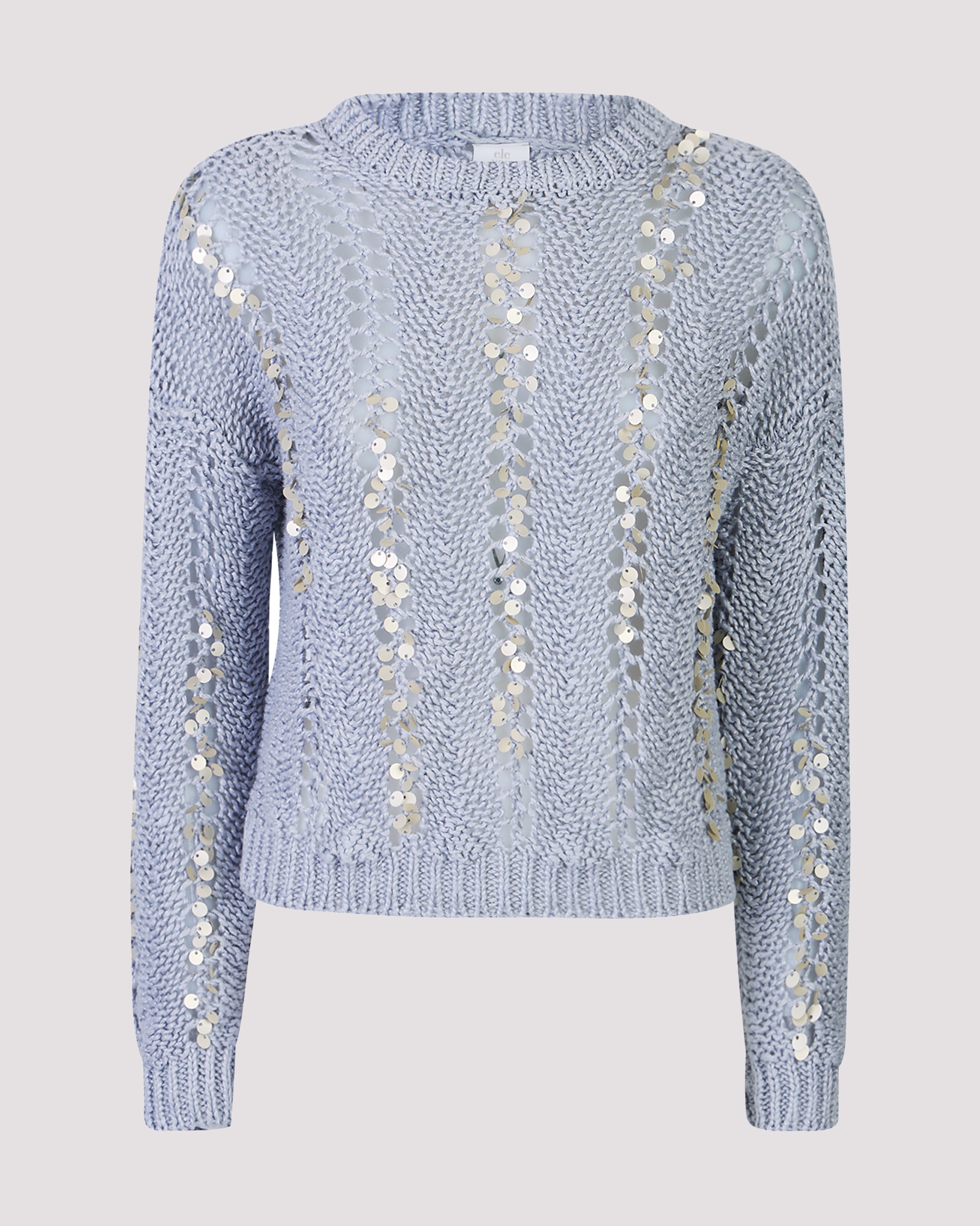 Women's Crew Neck Linen Sweater with Sequins