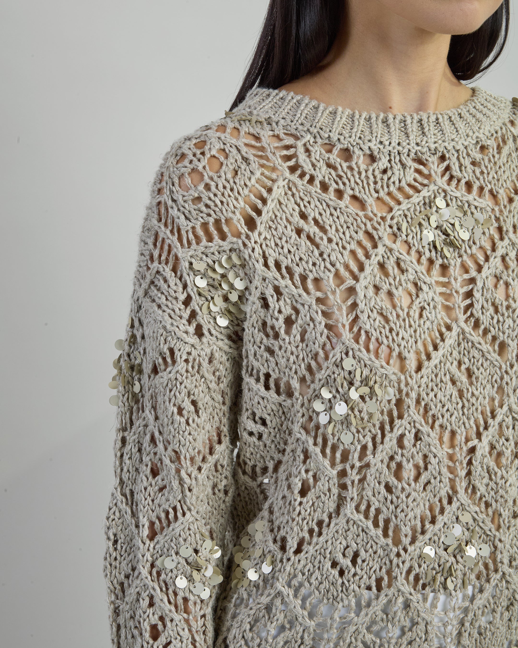 Women's Crew Neck Linen Sweater with Sequins alternative