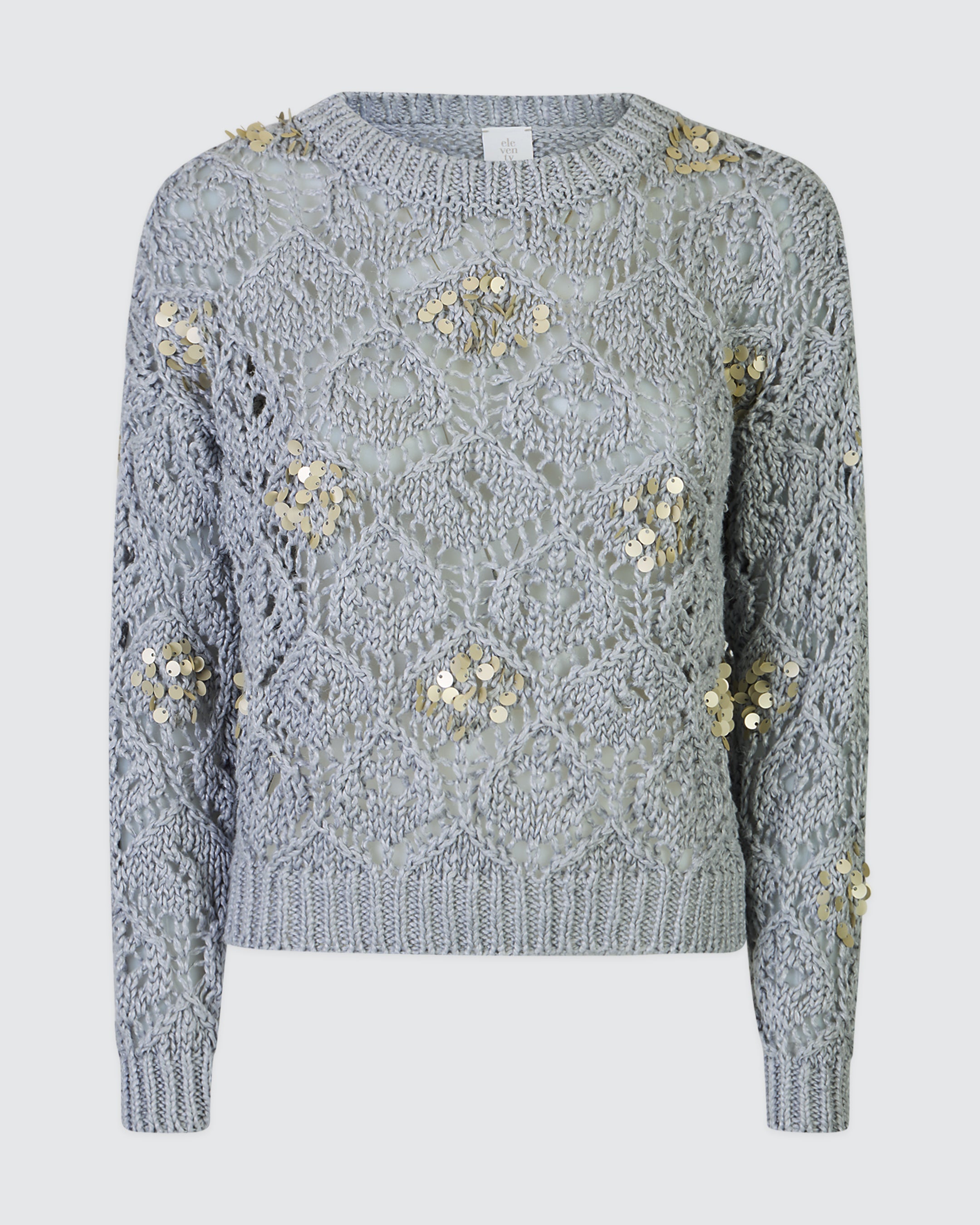 Women's Crew Neck Linen Sweater with Sequins - 5