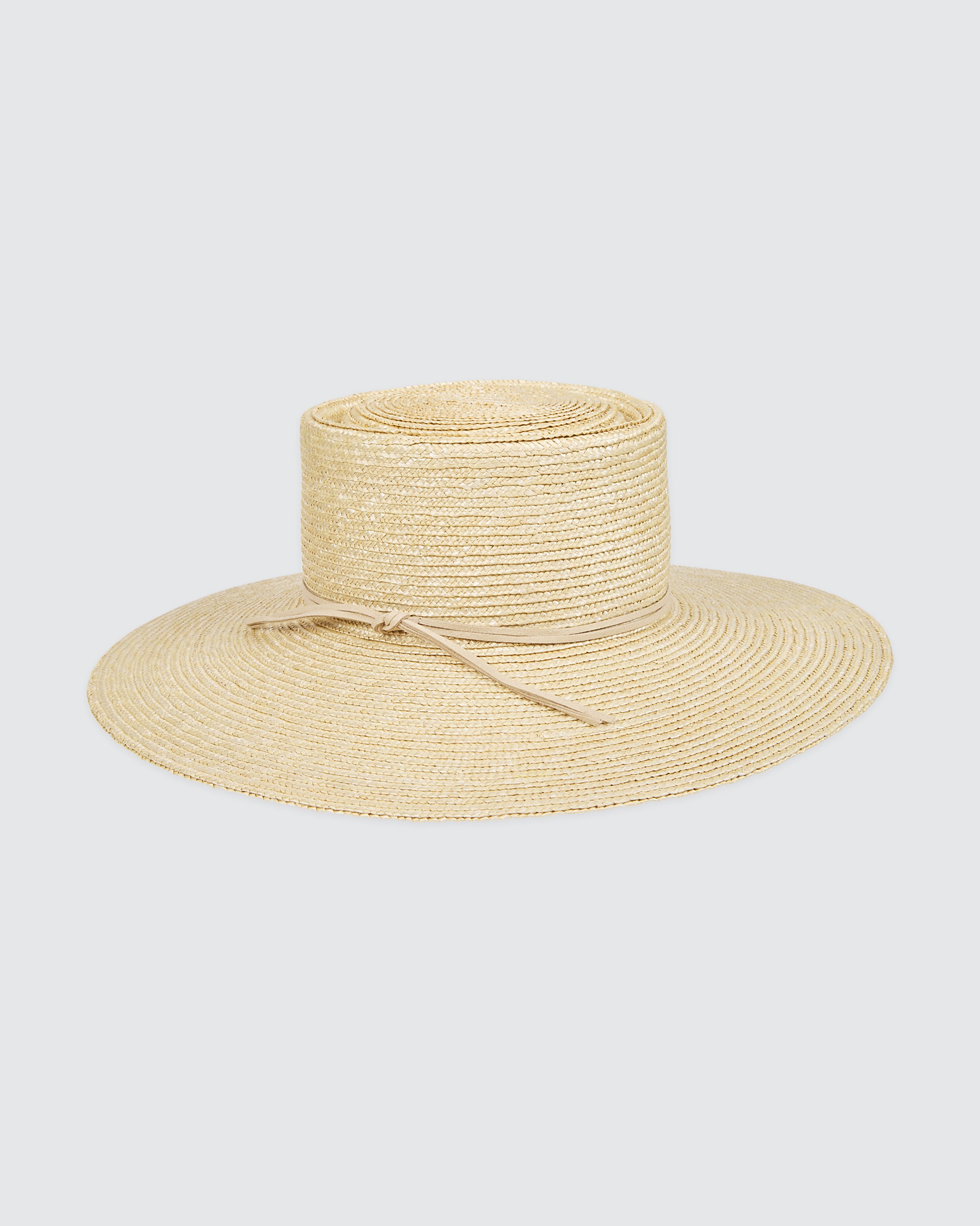 Wide-Brim Natural Straw Hat with Leather Ribbon - 1