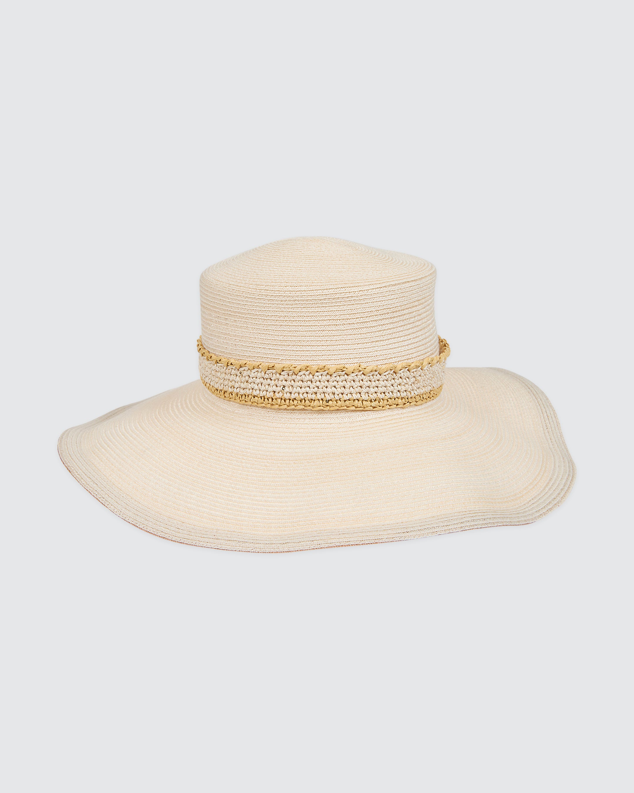 Women's Wide-Brim Hemp Hat with Sequin Detail - 1