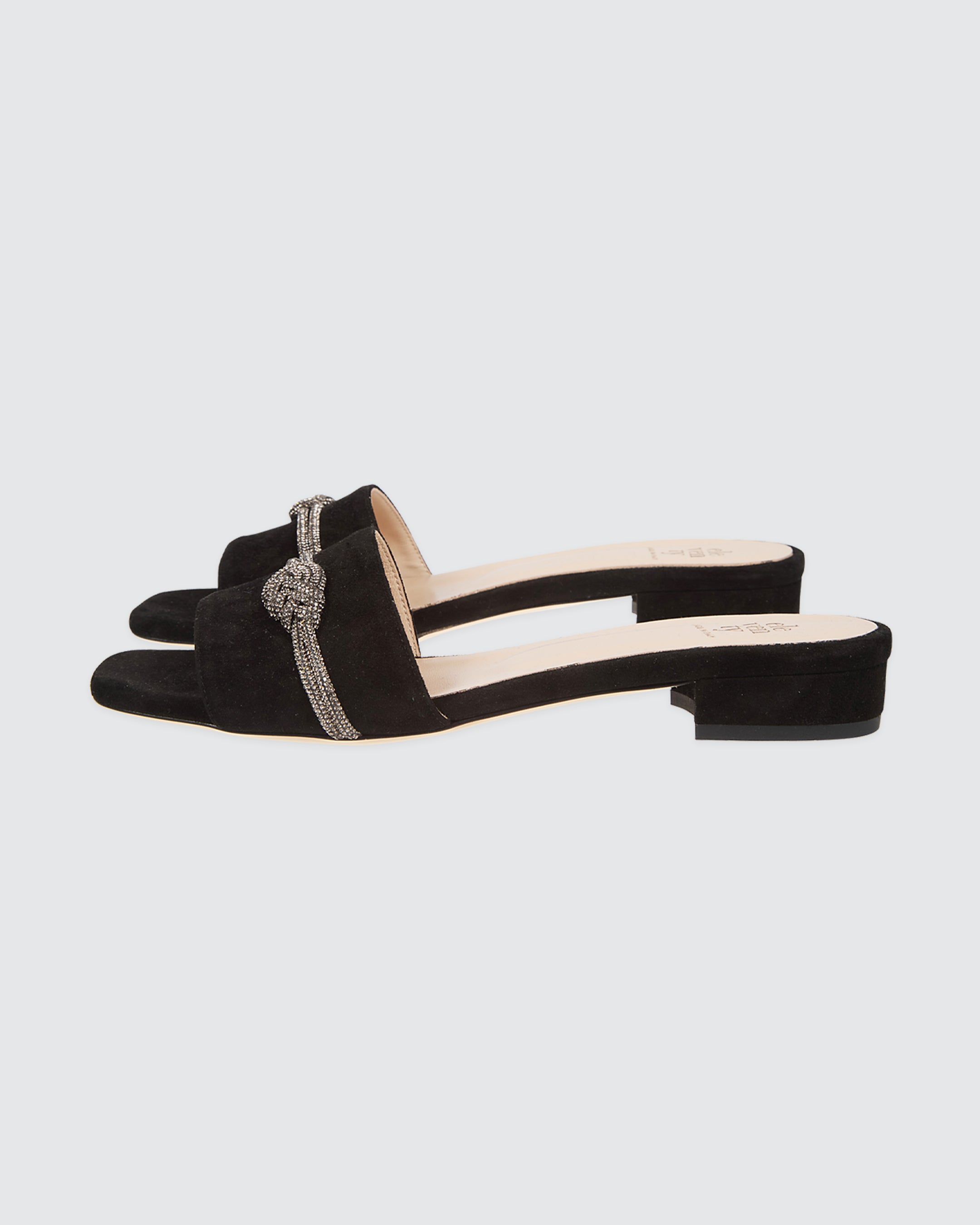 Women's Suede Slide Sandals with Rhinestone Detailing - 2