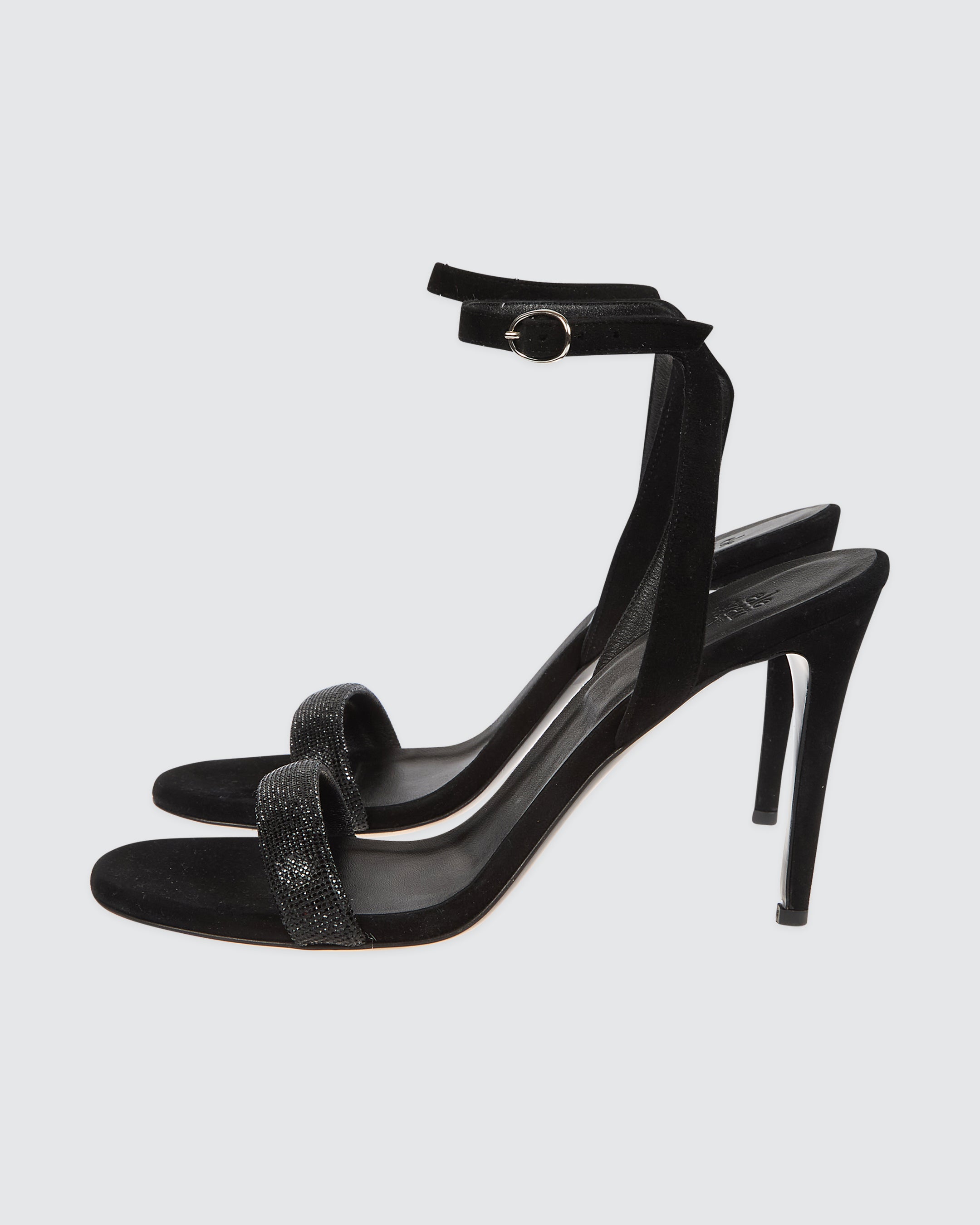 Suede Heeled Sandals with Rhinestone Band - 5