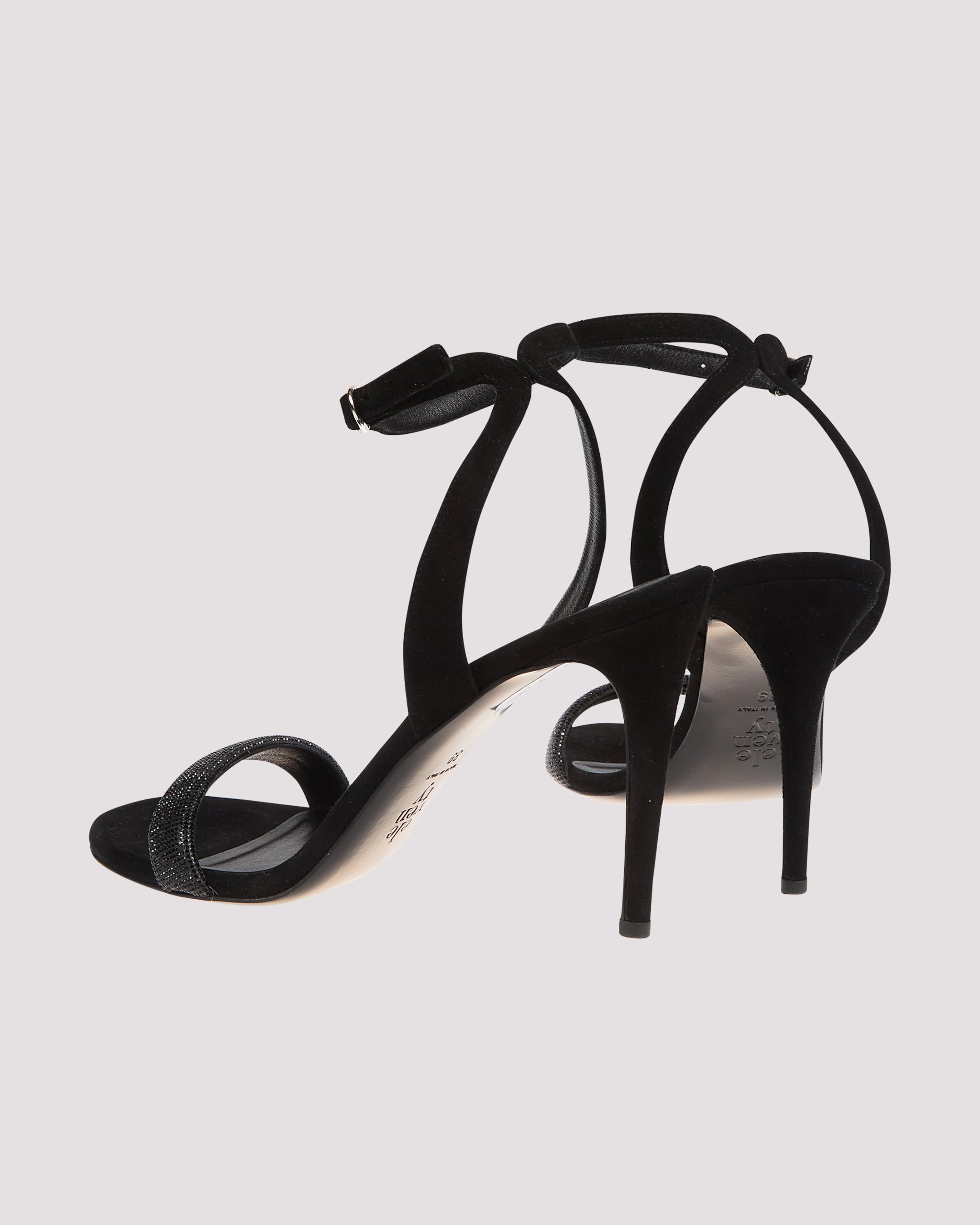 Suede Heeled Sandals with Rhinestone Band