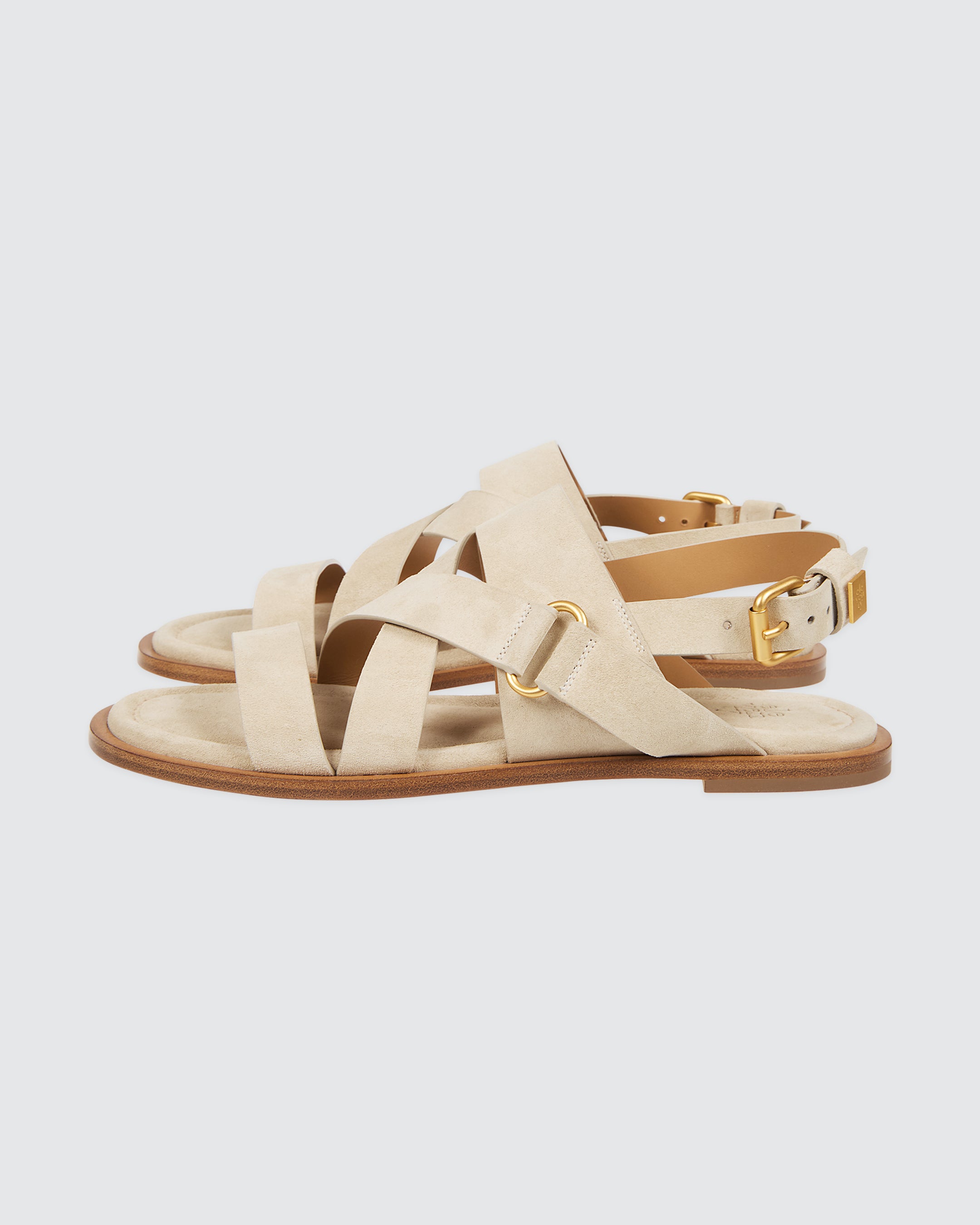 Women's Flat Suede Sandals with Buckle Straps - 2