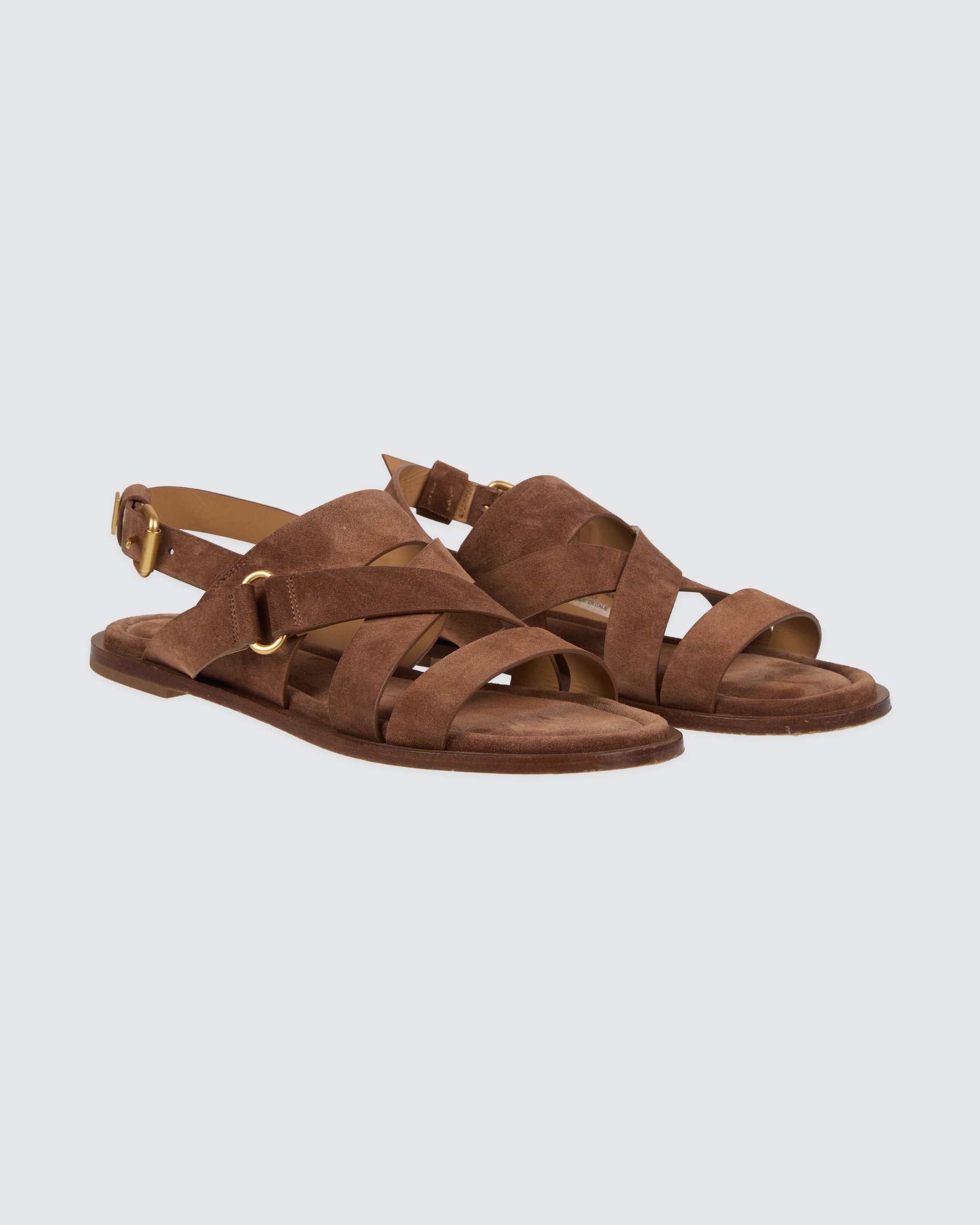 Women's Flat Suede Sandals with Buckle Straps - 4