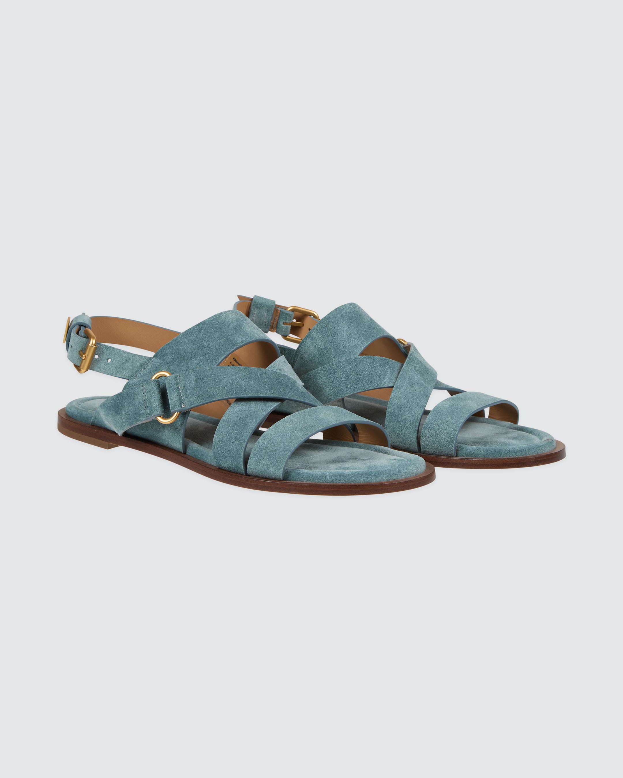 Women's Flat Suede Sandals with Buckle Straps - 7