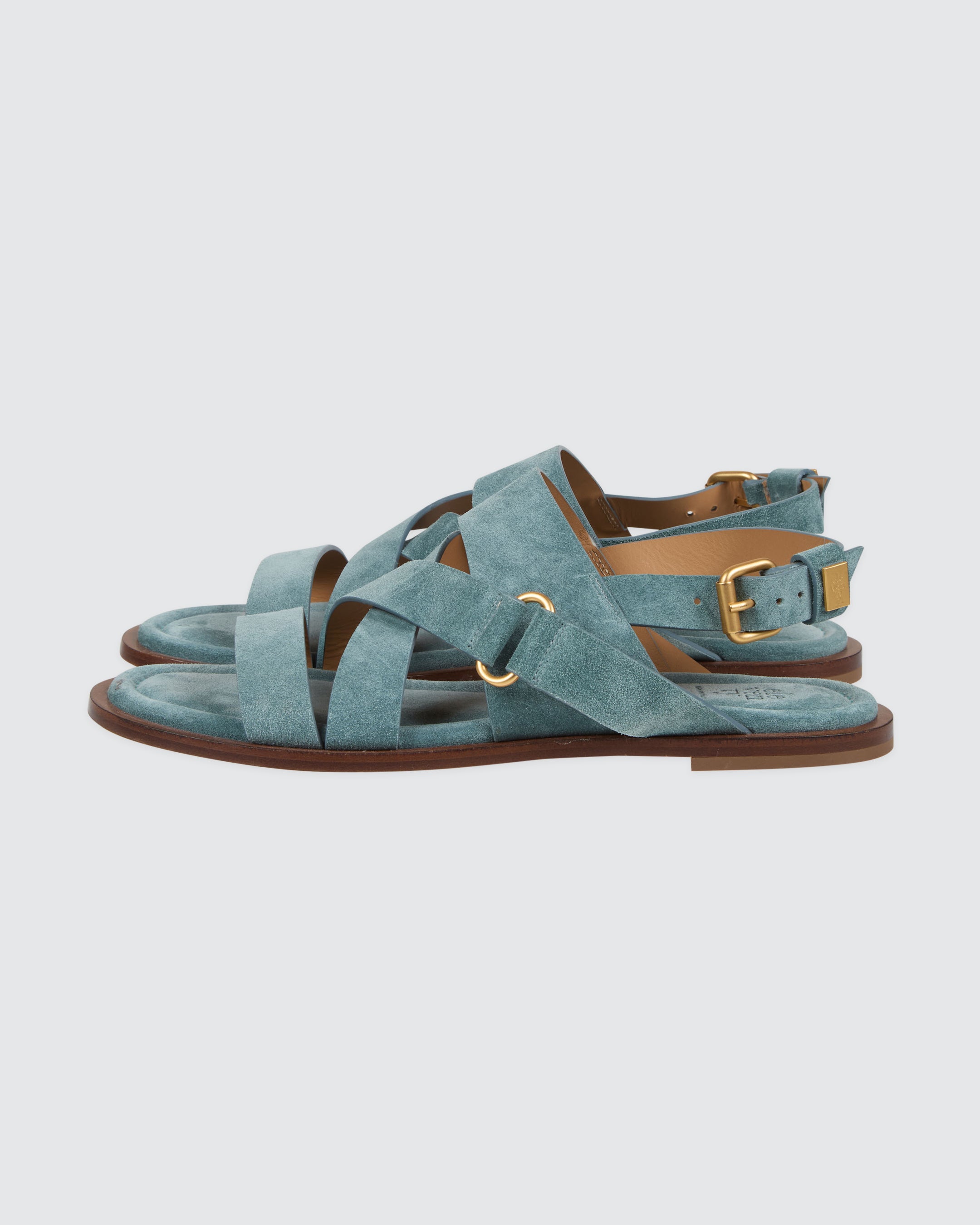 Women's Flat Suede Sandals with Buckle Straps - 8