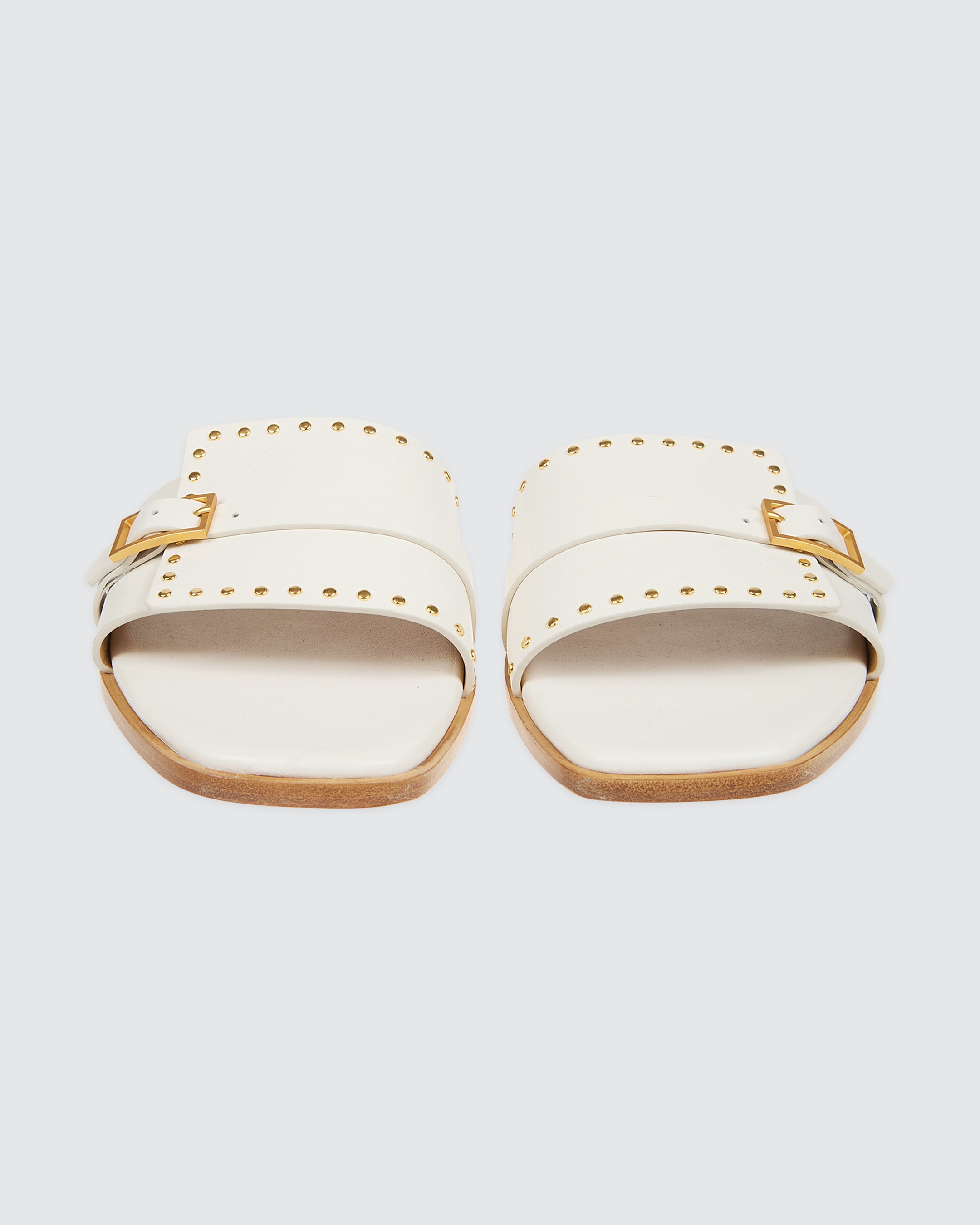 Women's Nappa Leather Flat Slides with Micro-Studs - 3