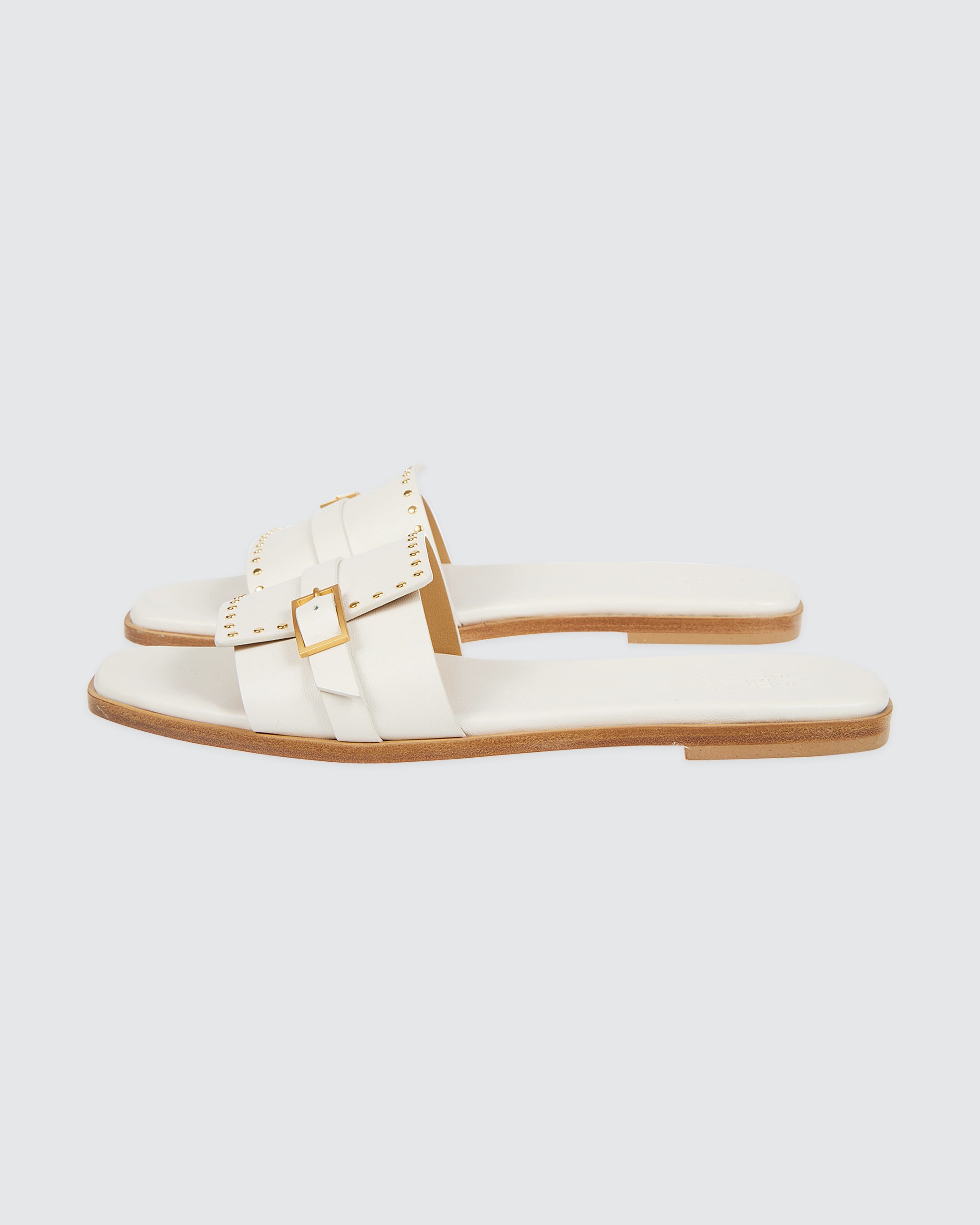 Women's Nappa Leather Flat Slides with Micro-Studs