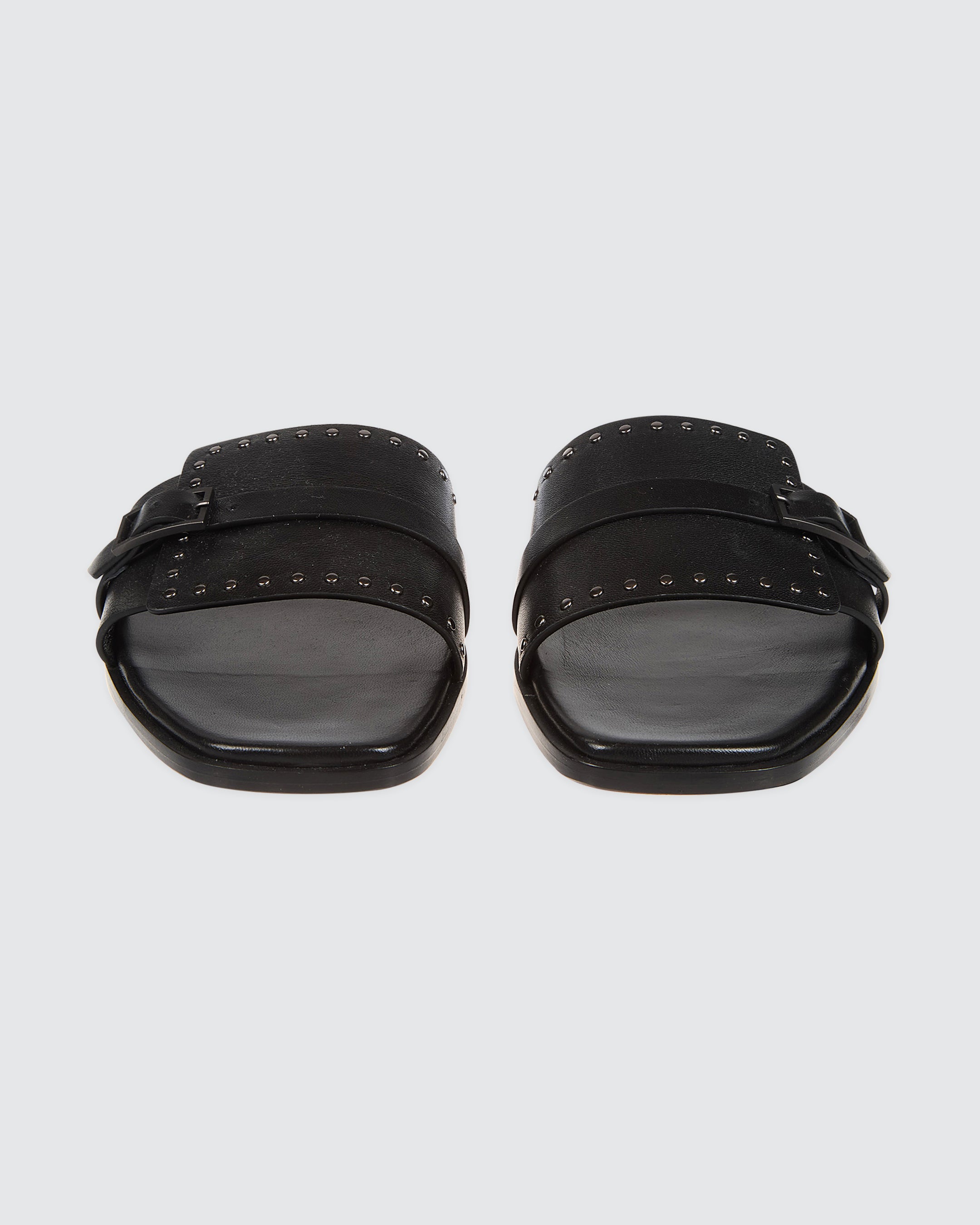 Women's Nappa Leather Flat Slides with Micro-Studs