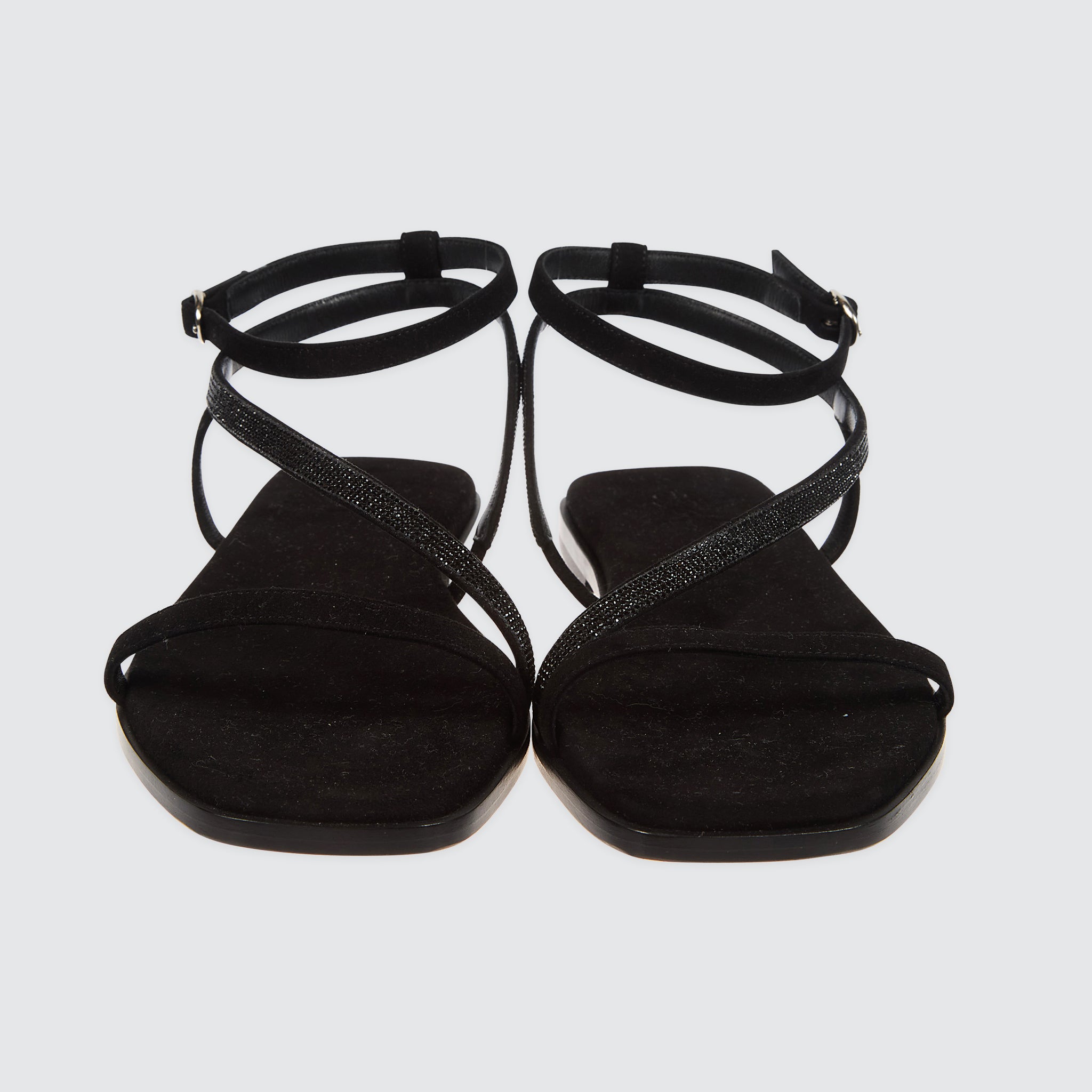 Women's Suede Flat Sandals with Rhinestone Straps