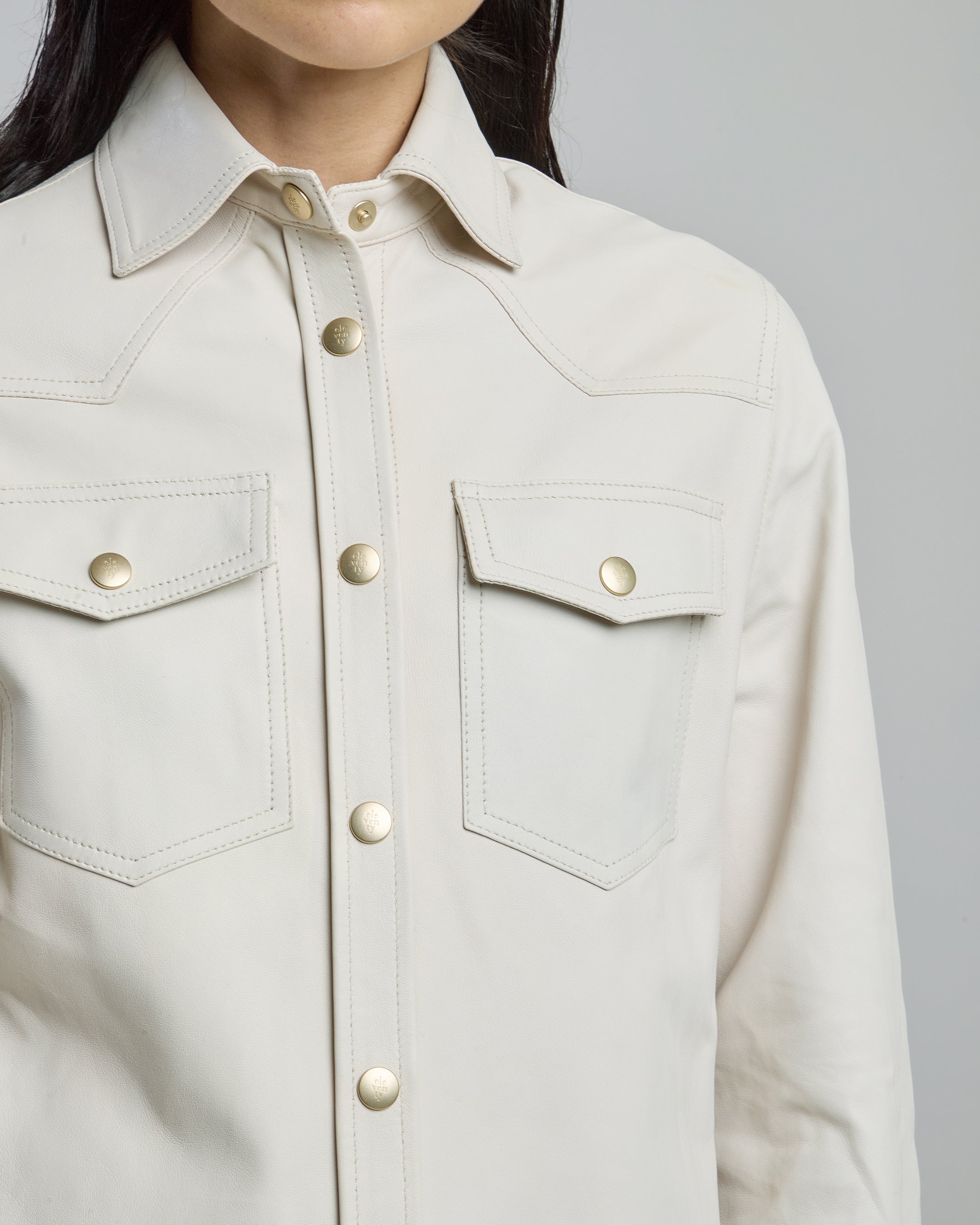 Women's Western-Style Nappa Lambskin and Suede Shirt - 3