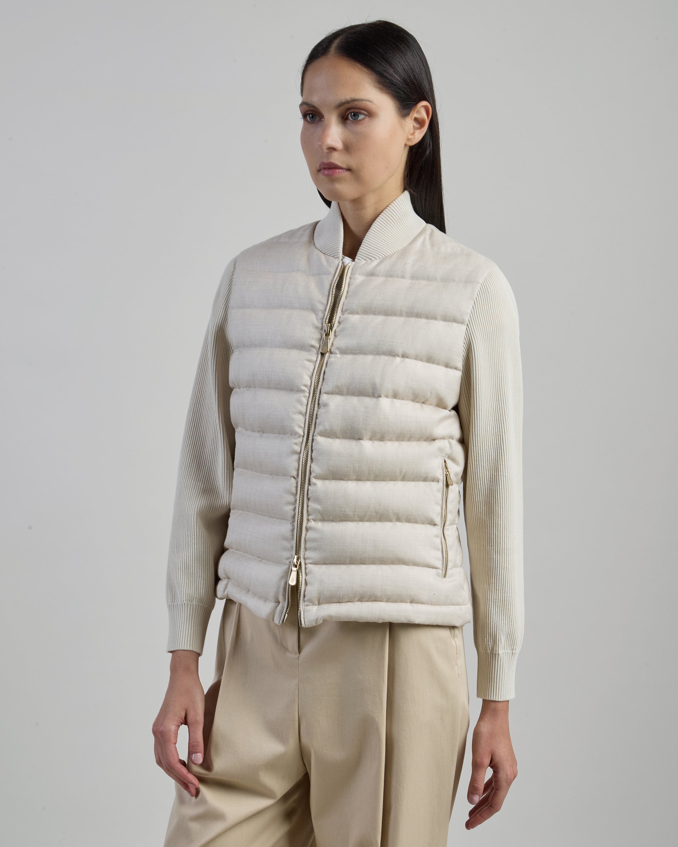 Women's Wool Silk Linen Micro Herringbone Jacket - 1