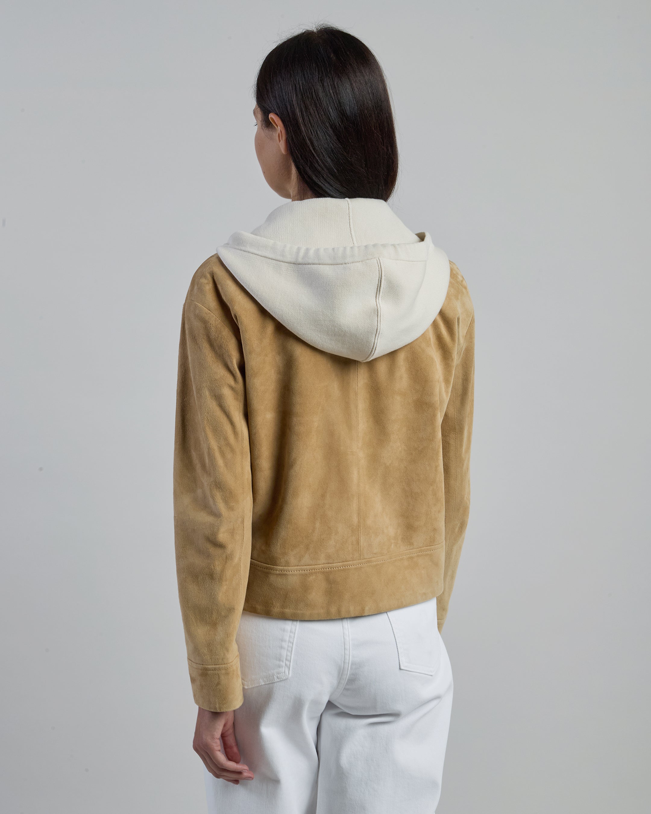 Women's Suede Biker Jacket with Detachable Hood alternative