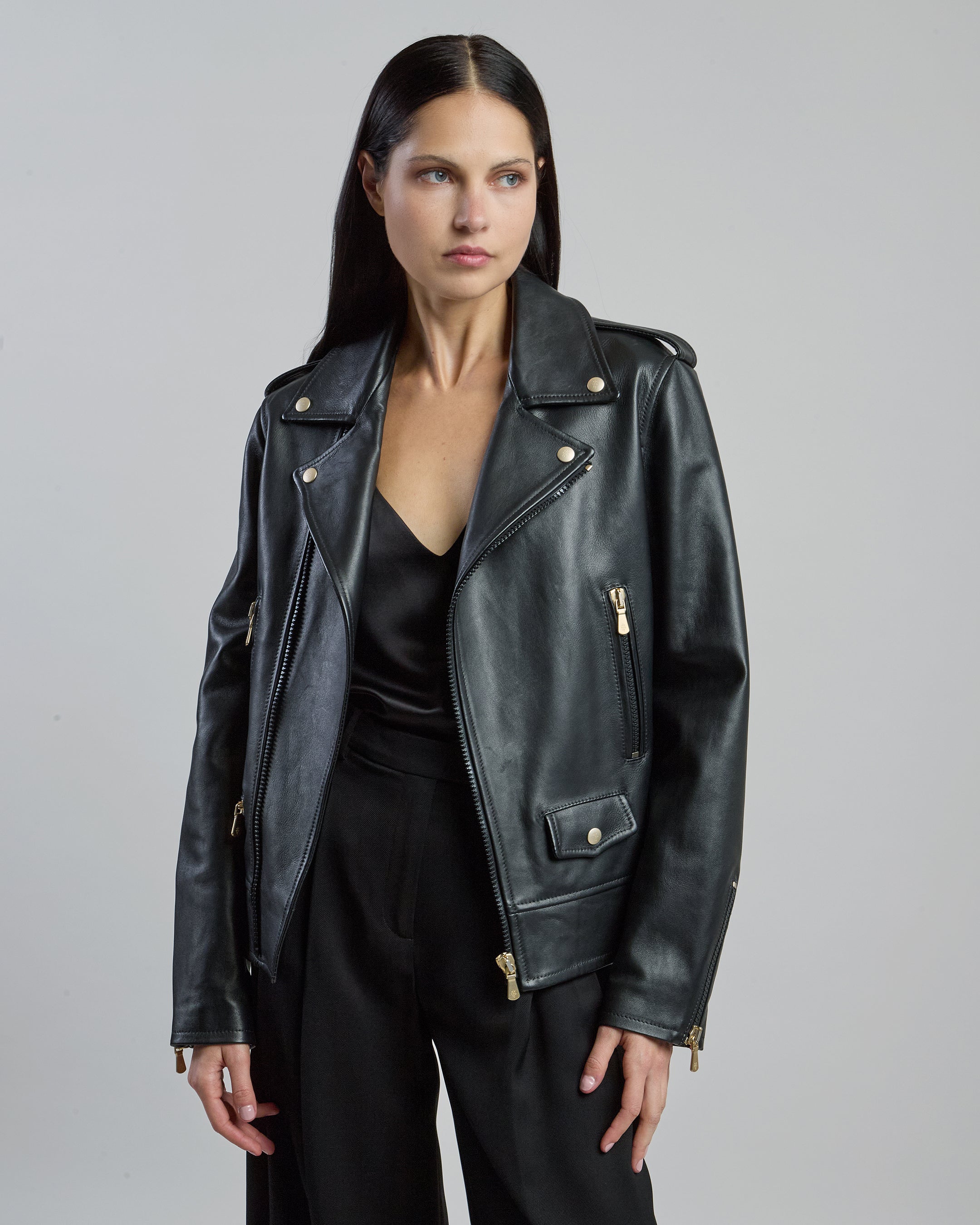 Women's Nappa Leather Biker Jacket - Chiodo Style - 1