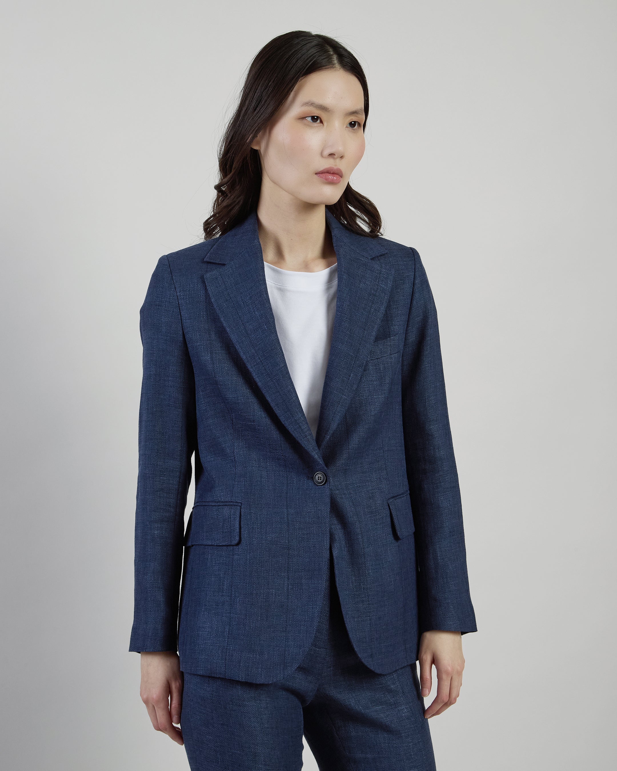 Women's Single-Breasted Linen, Wool and Silk Jacket - 1