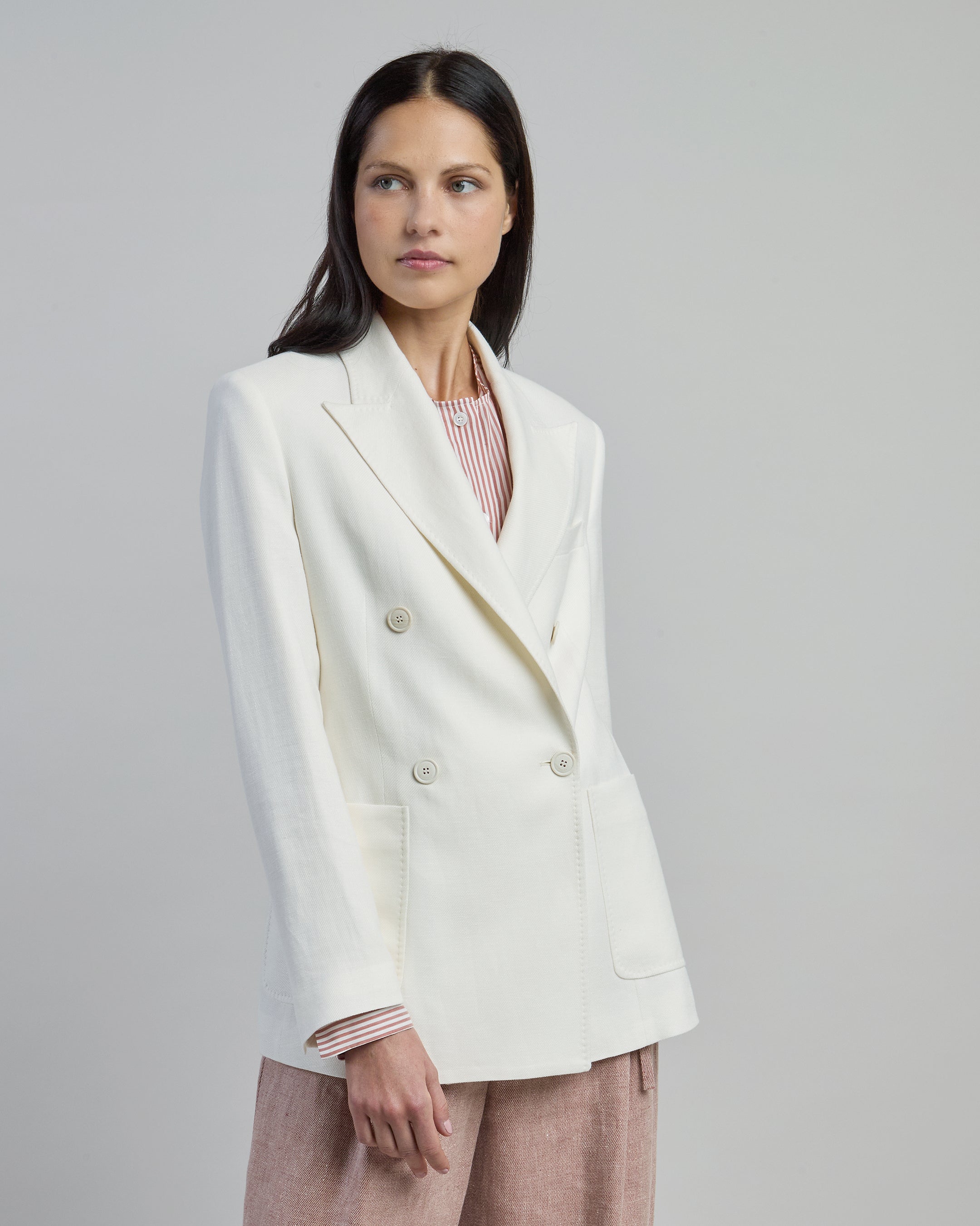 Women's Linen Wool and Silk Double-Breasted Jacket - 1