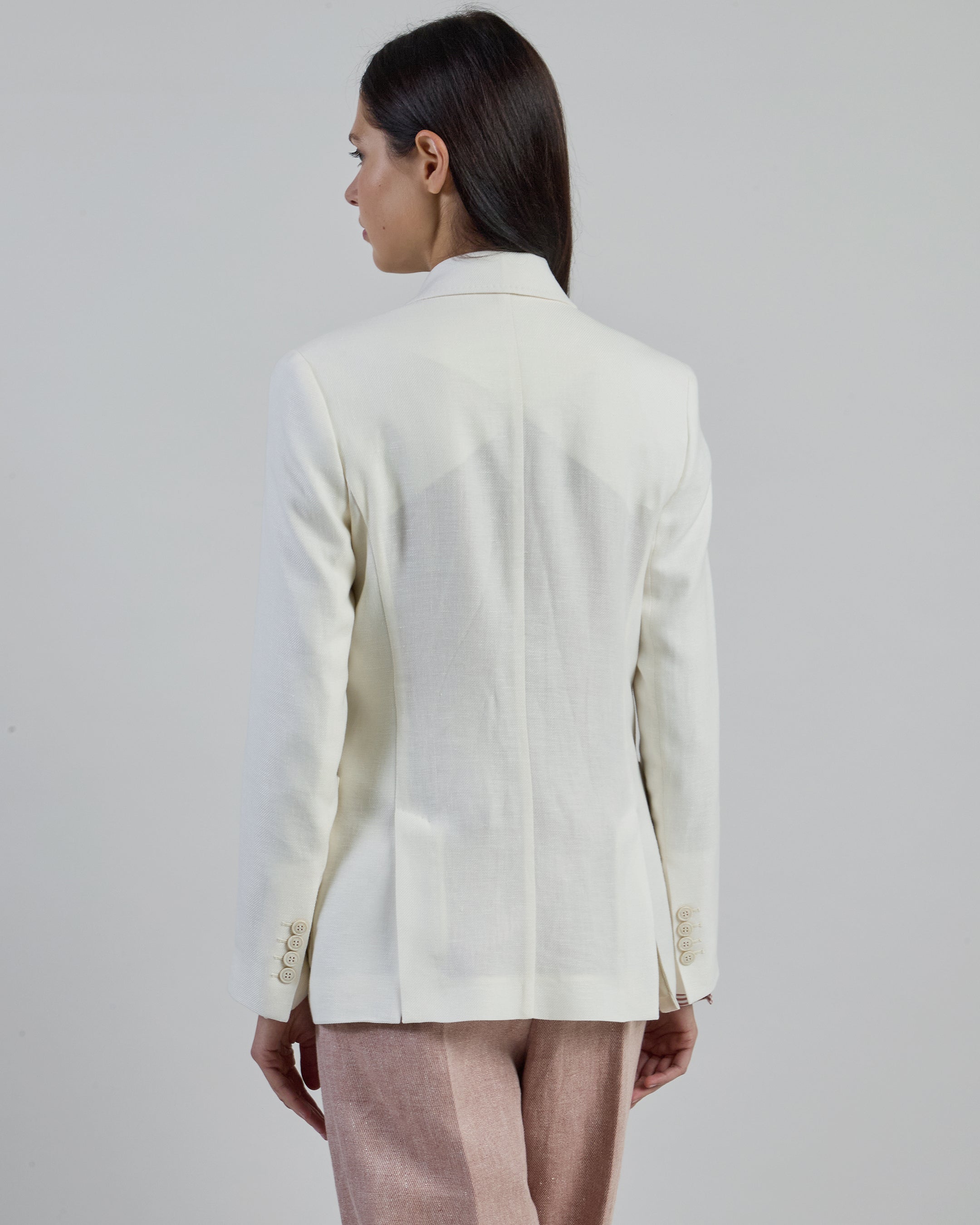 Women's Linen Wool and Silk Double-Breasted Jacket - 2