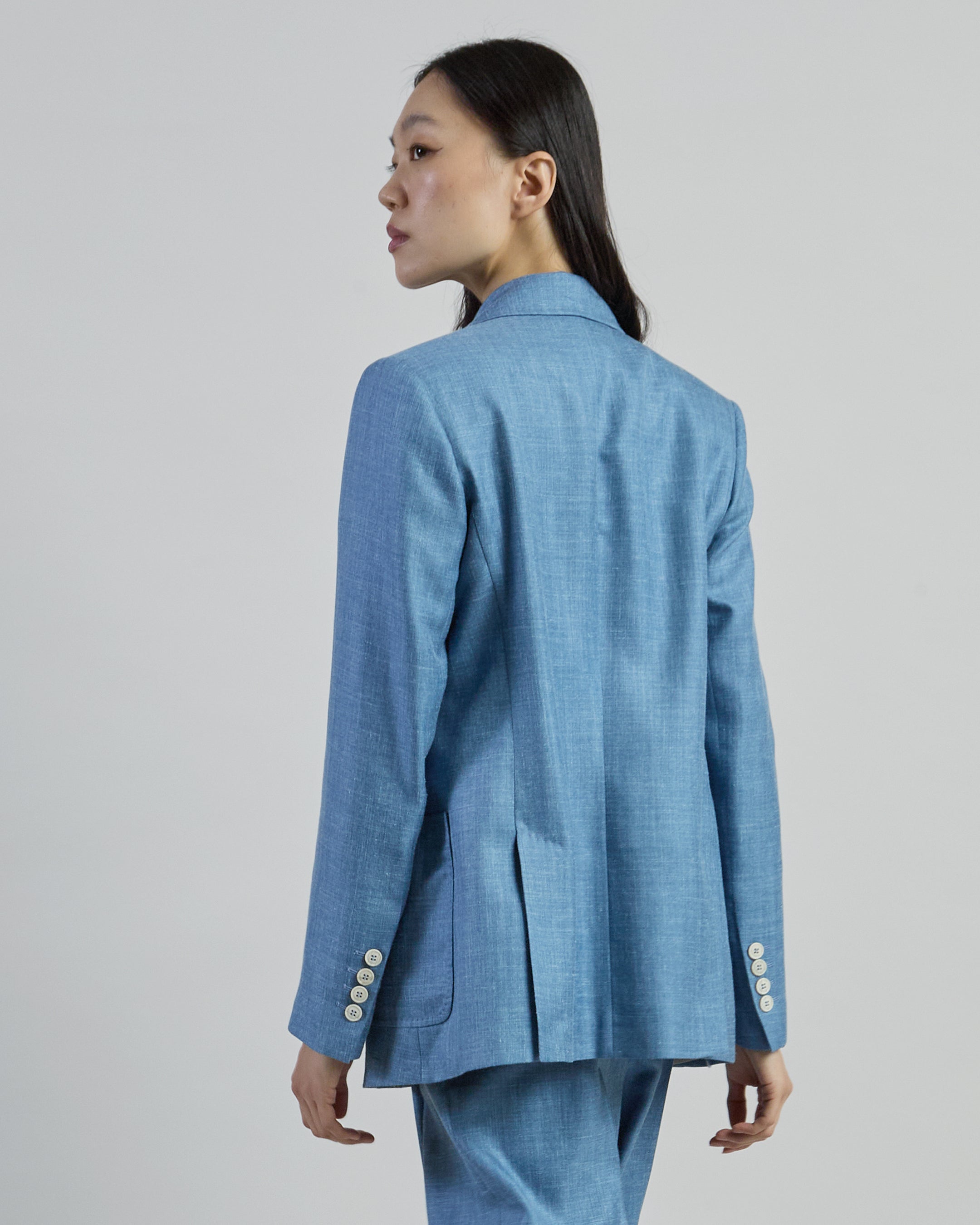 Double-Breasted Wool Silk Linen Herringbone Jacket - 2