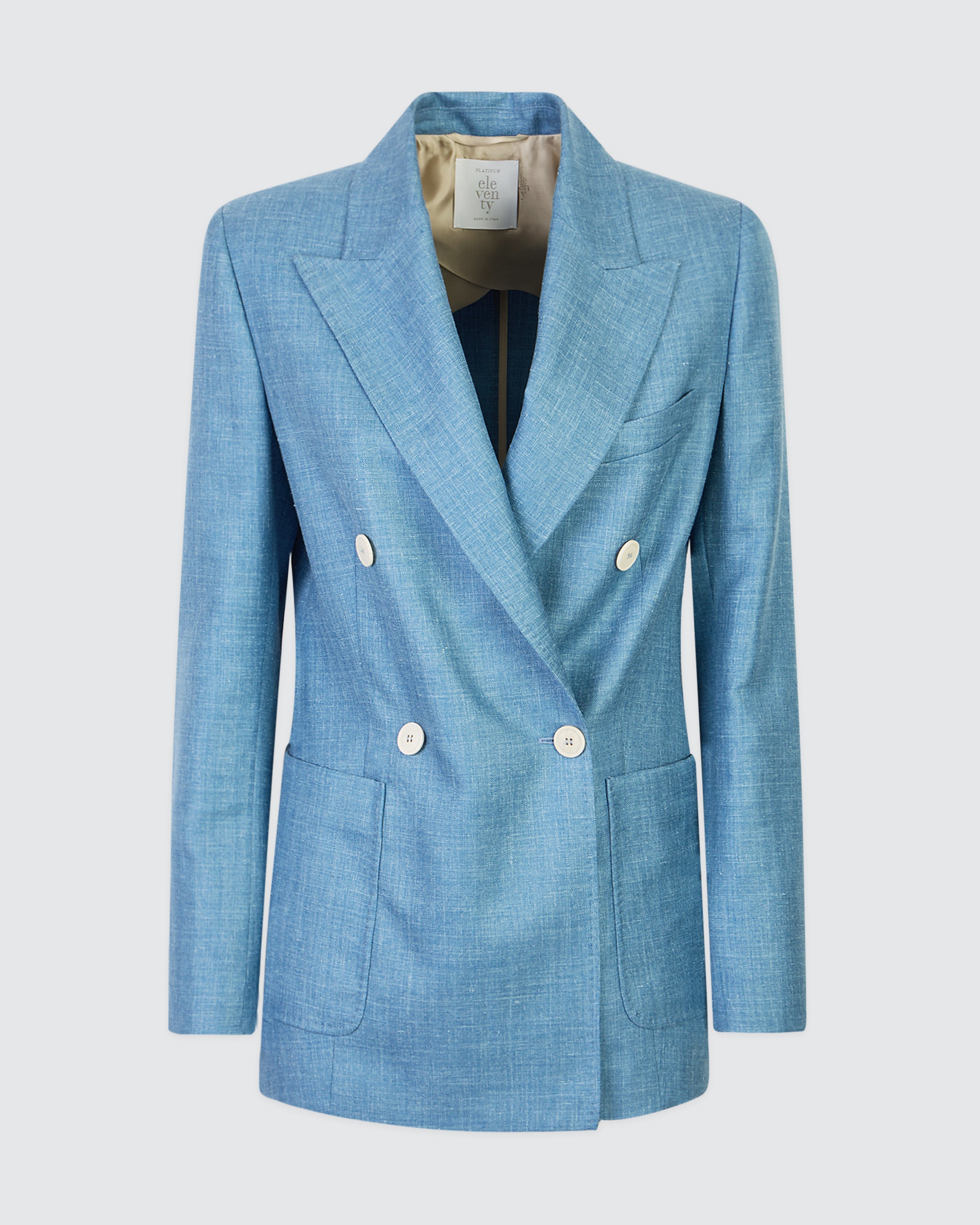 Double-Breasted Wool Silk Linen Herringbone Jacket - 5