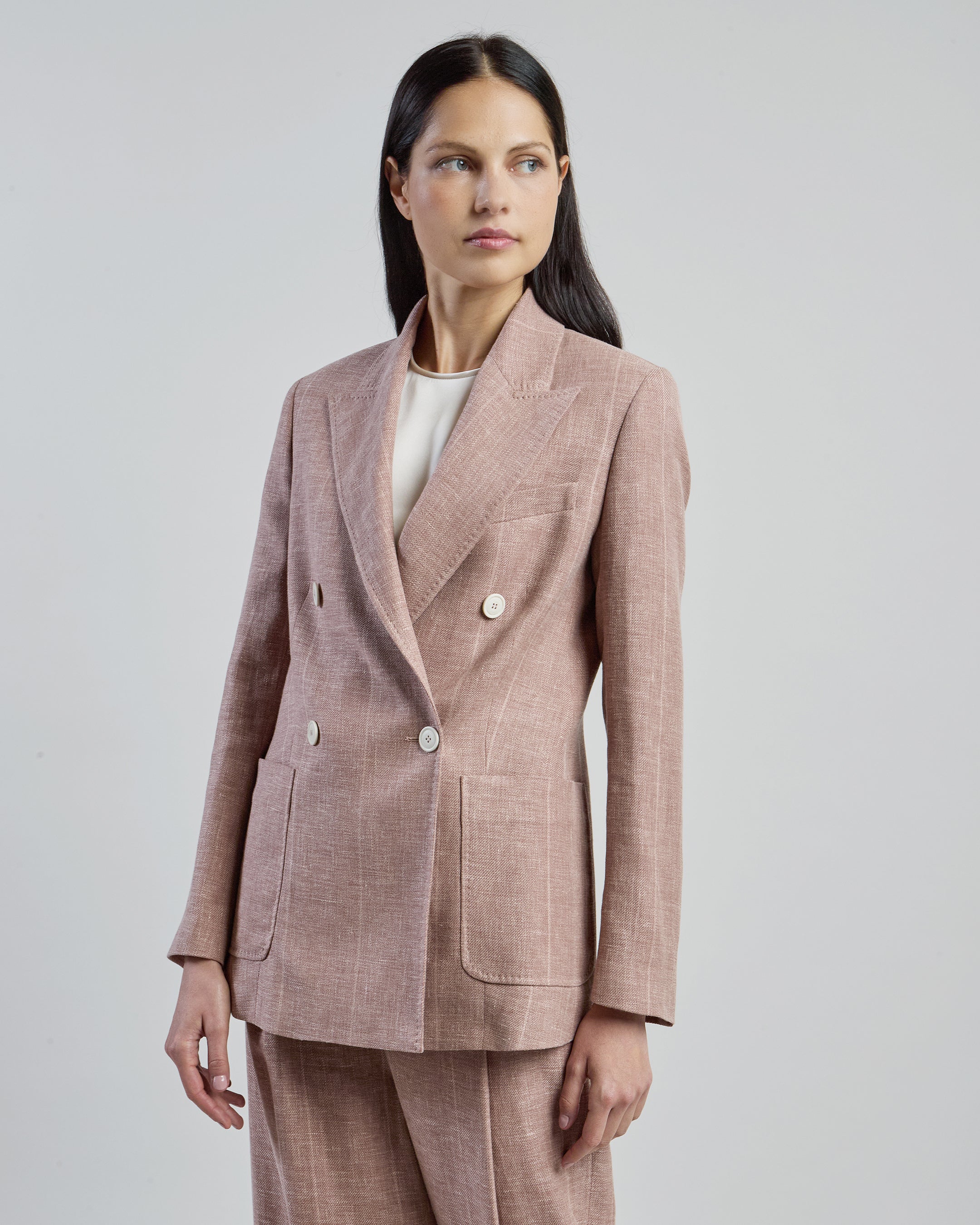 Women's Double-Breasted Linen Wool Silk Pinstripe Jacket