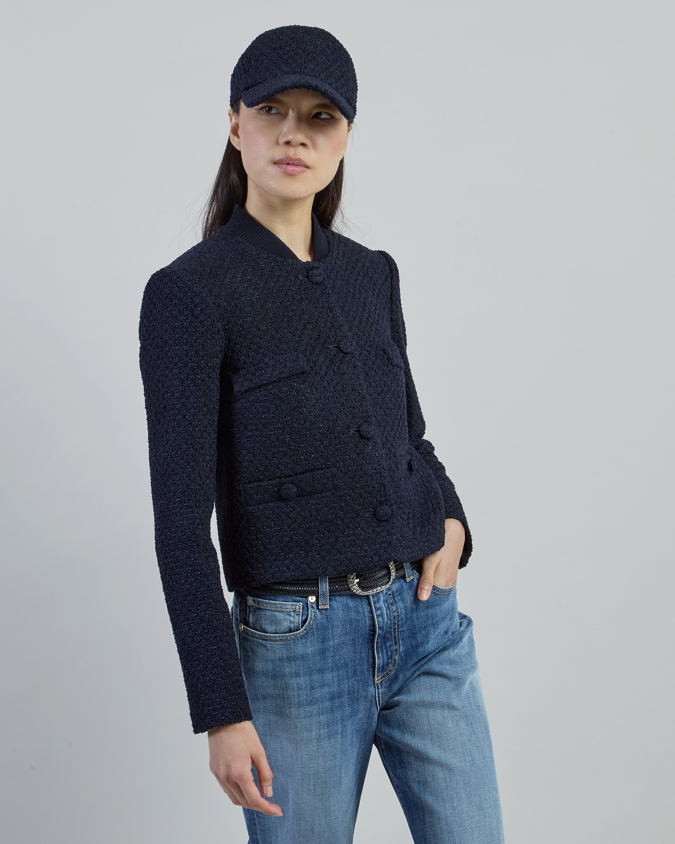 Single-Breasted Linen Cotton Silk Bouclé Jacket