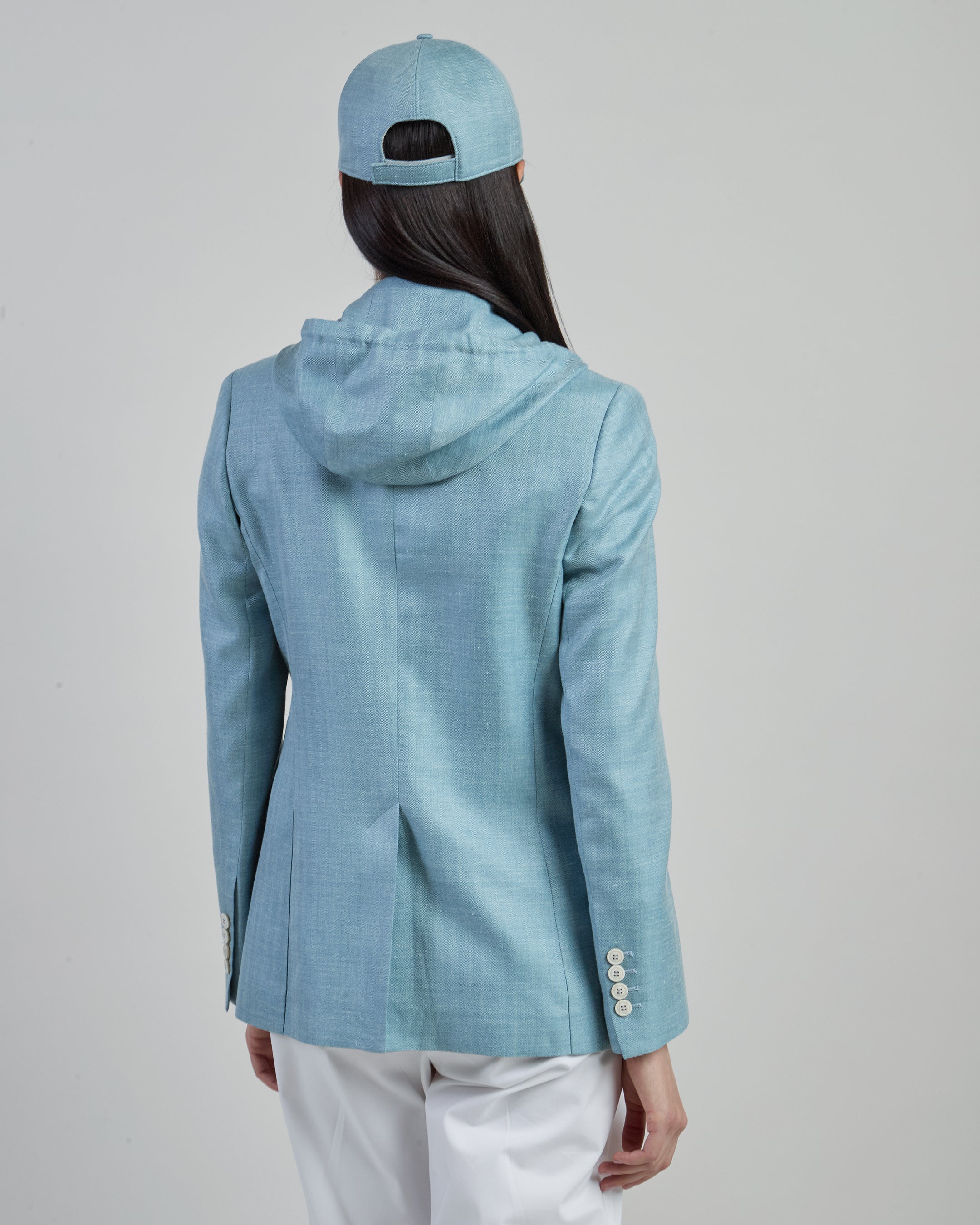 Women's Wool Silk Linen Micro Herringbone Bib Jacket alternative