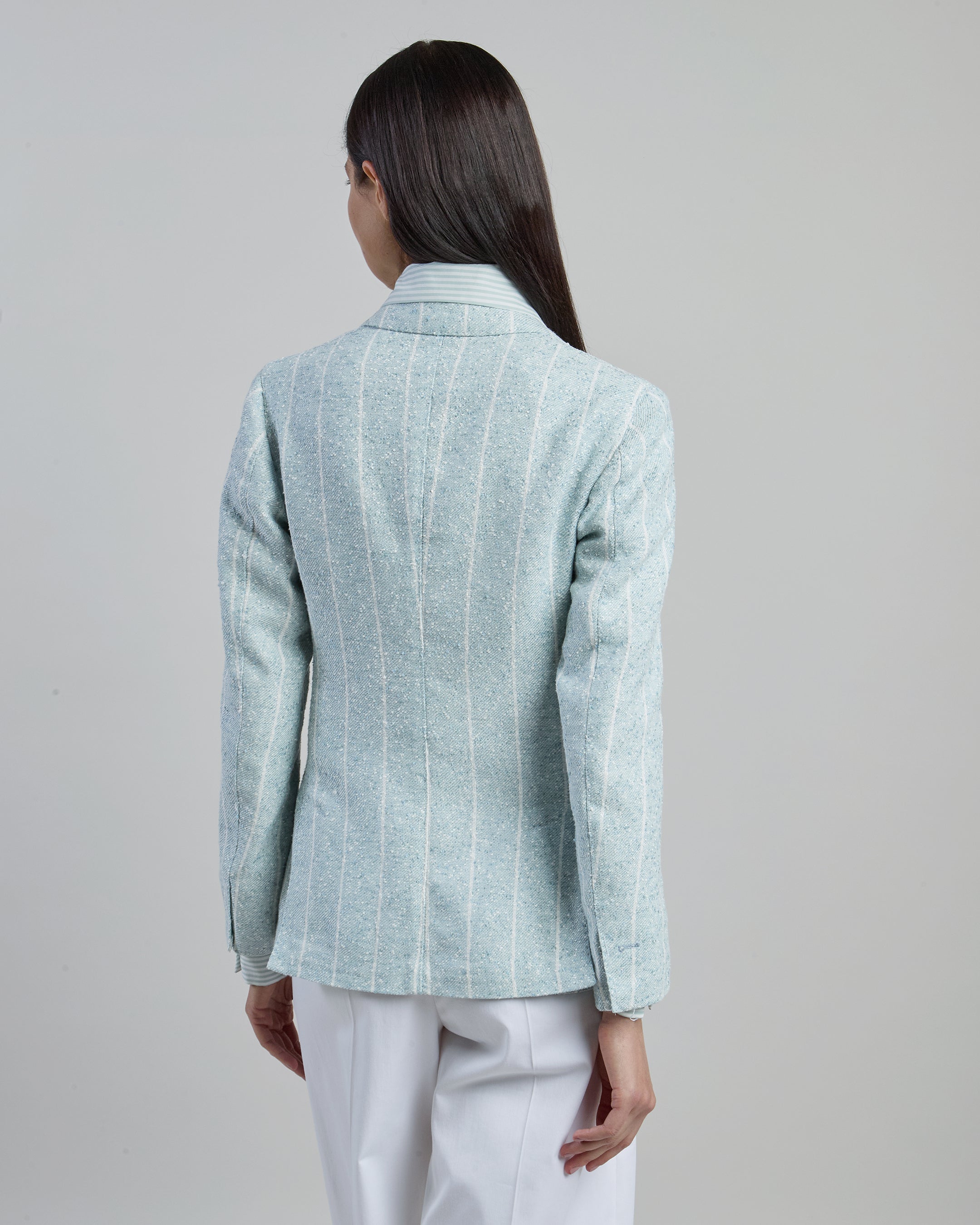Double-Breasted Pinstriped Linen Jacket with Patch Pockets alternative