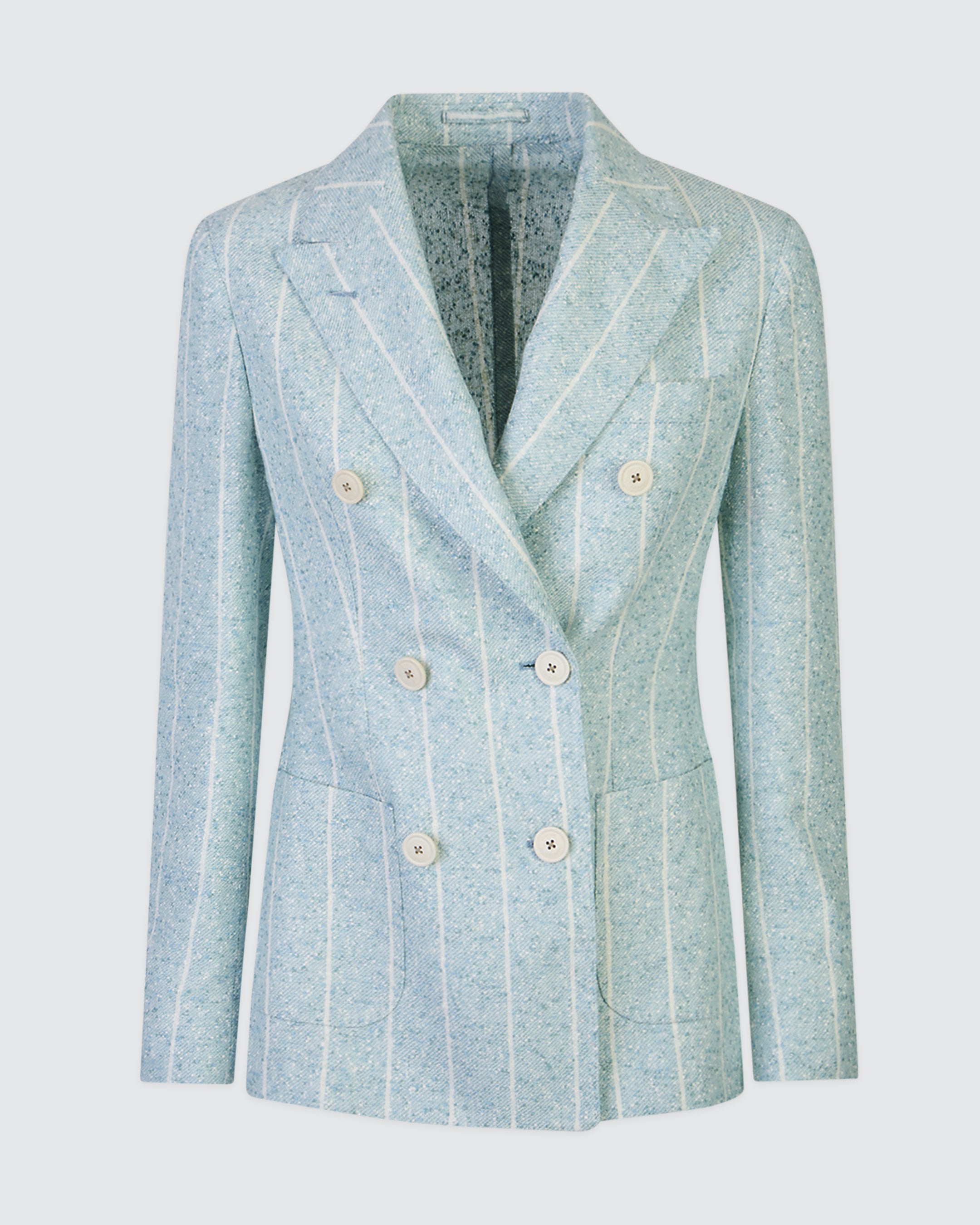 Double-Breasted Pinstriped Linen Jacket with Patch Pockets - 4