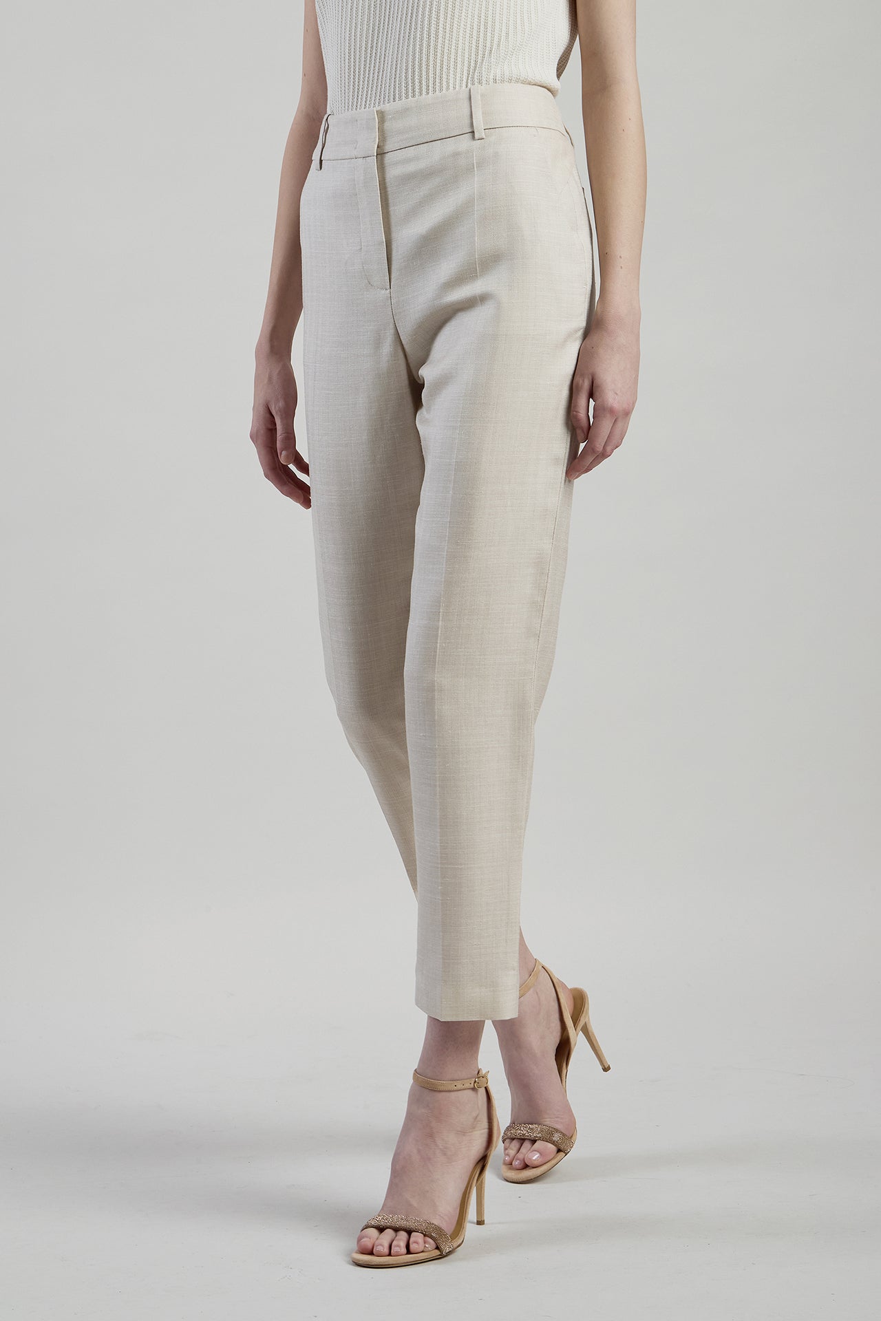 Women's Slim Wool Silk Linen Micro Herringbone - 1