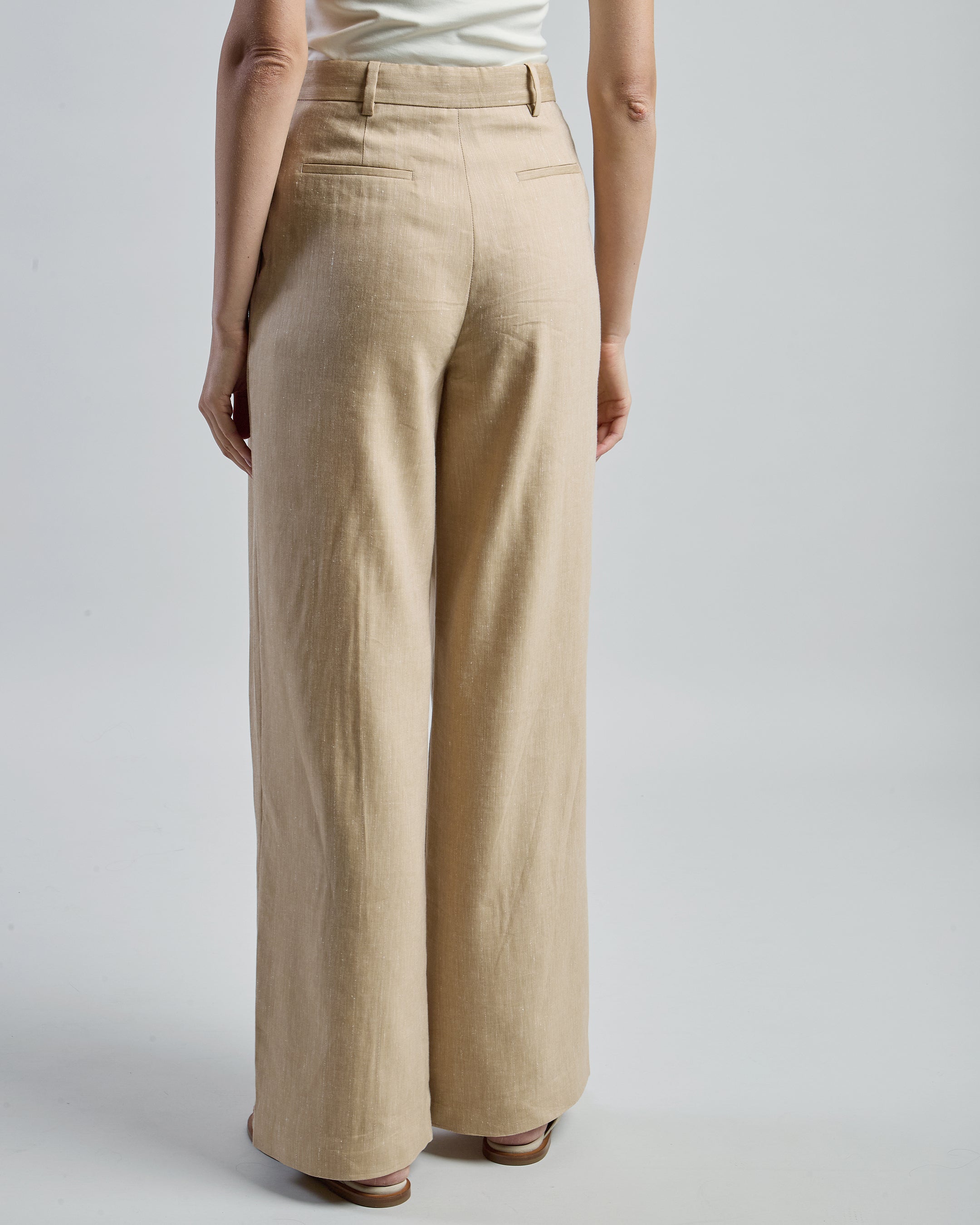 Women's Pinstripe Linen and Wool Pleated Trousers - 2