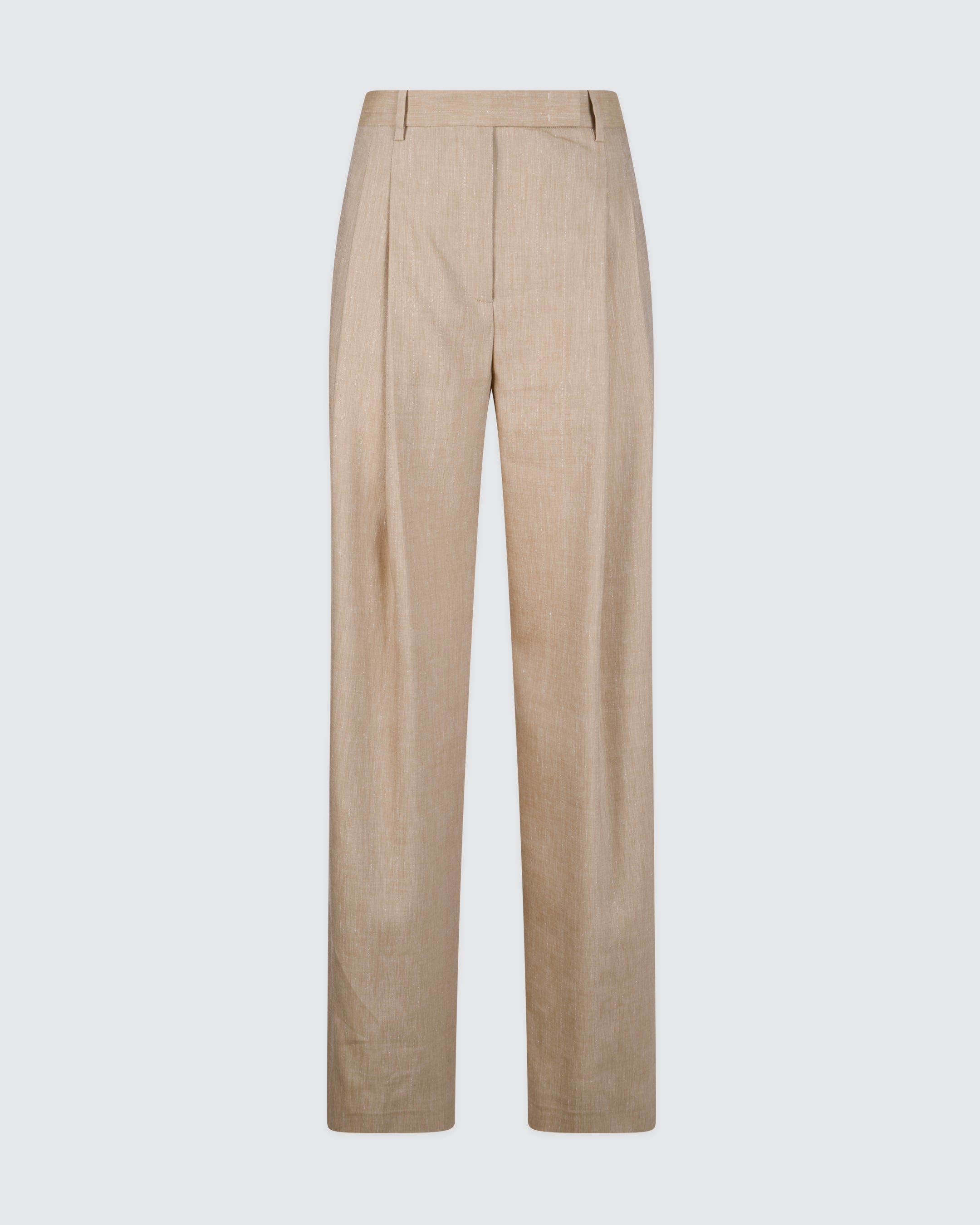 Women's Pinstripe Linen and Wool Pleated Trousers - 4