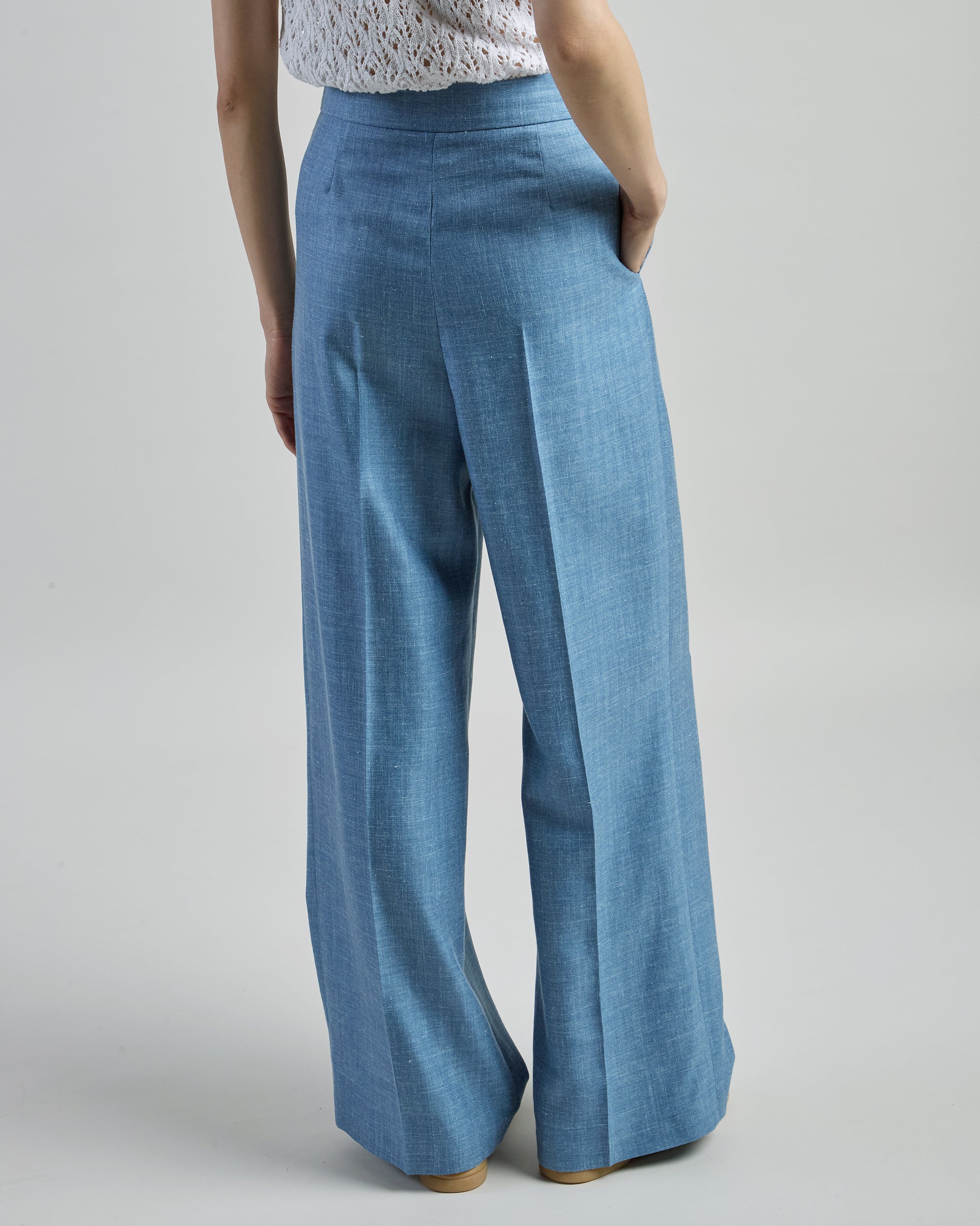 Women's Wool Silk Linen Micro Herringbone Trousers - 2