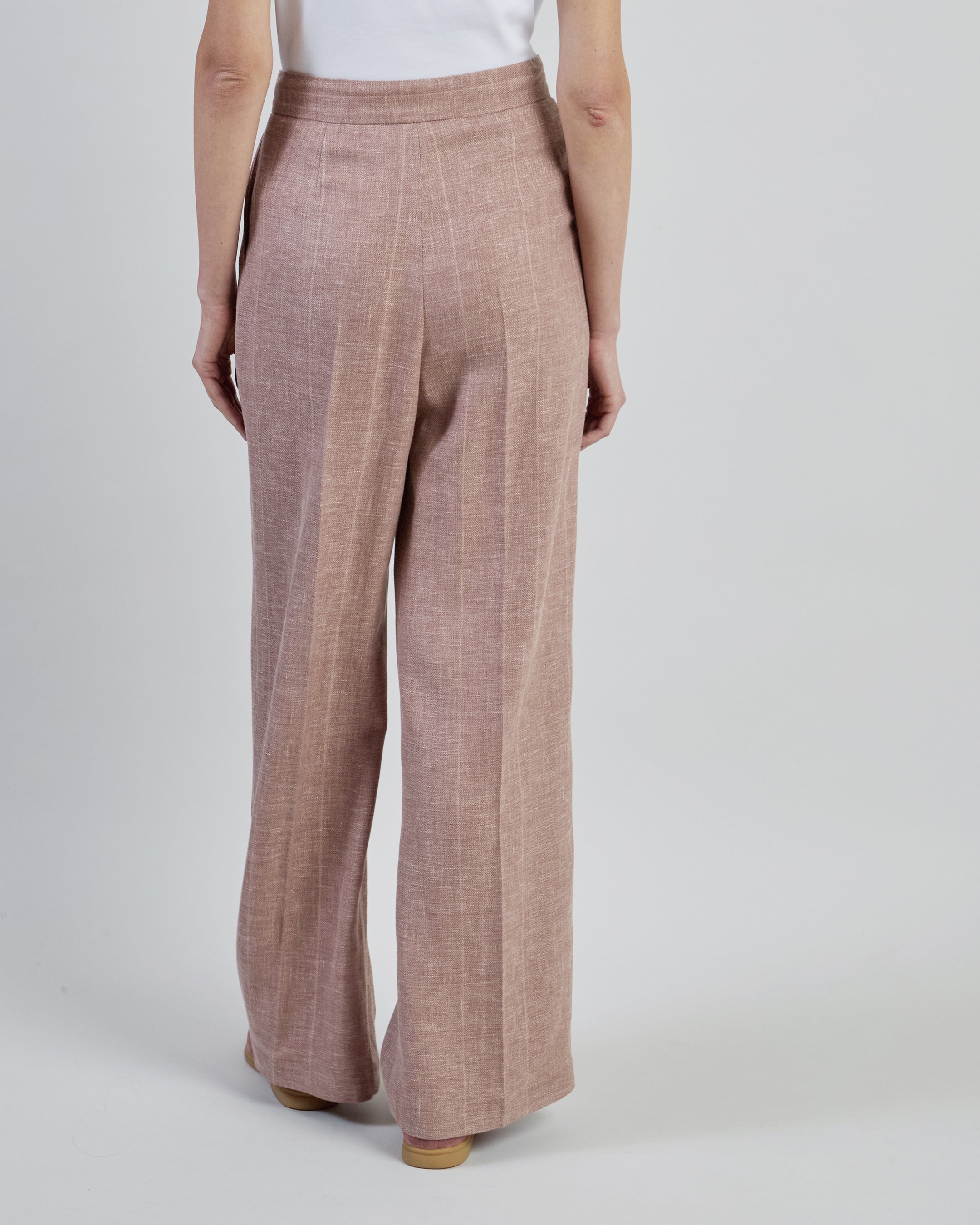 Women's Pinstripe Linen Wool and Silk Wide-Leg Trousers - 2