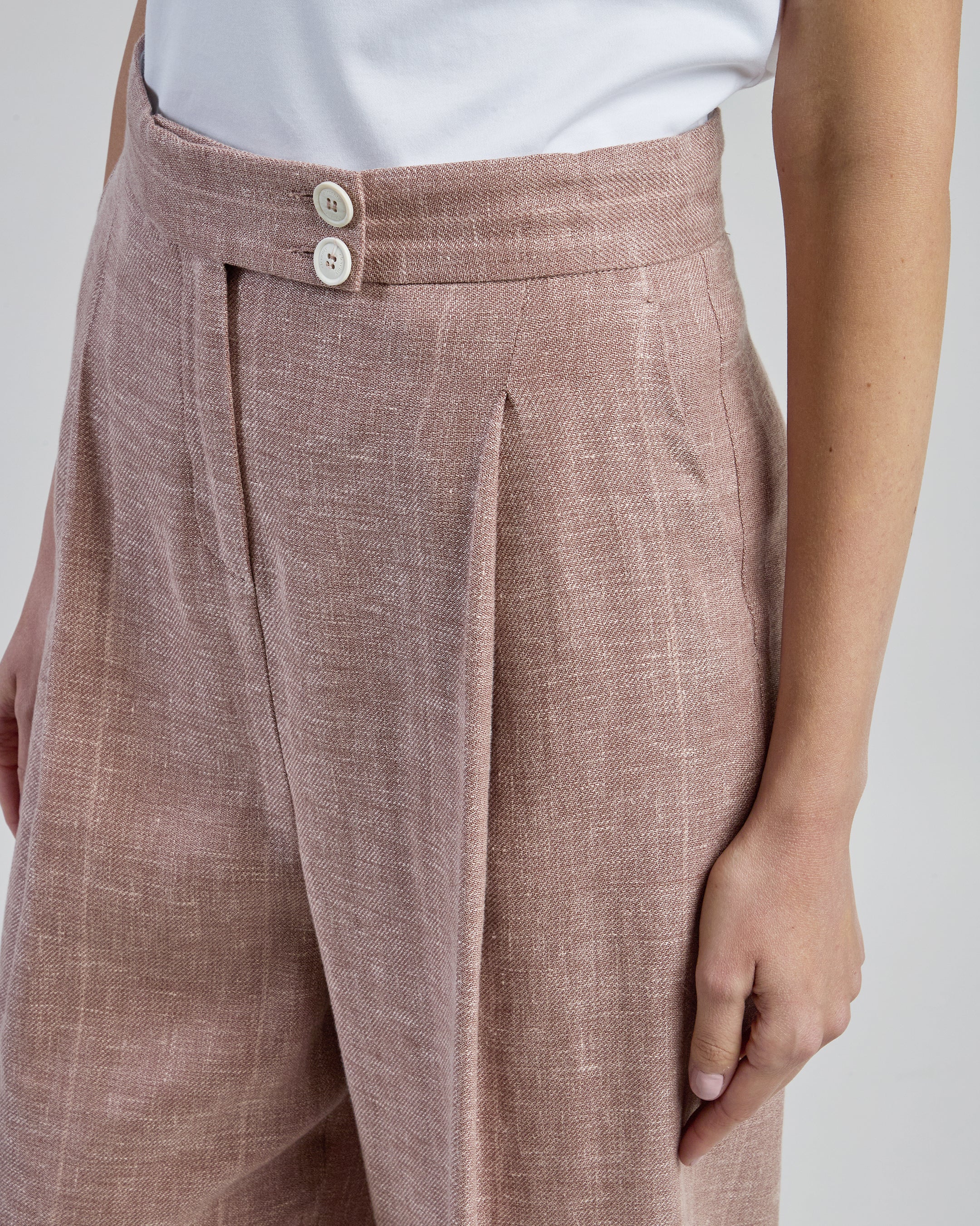 Women's Pinstripe Linen Wool and Silk Wide-Leg Trousers - 3