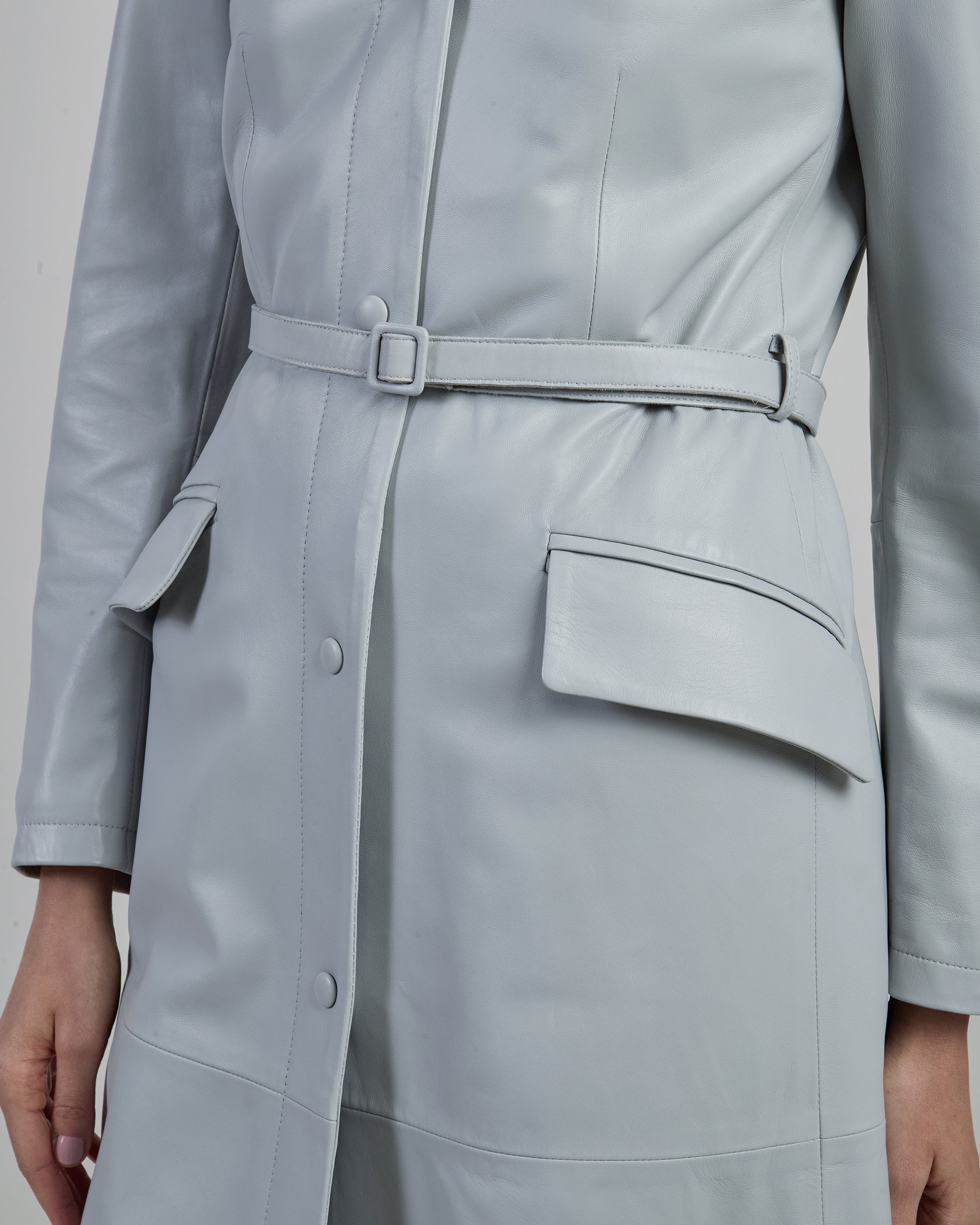 Women's Plongé Nappa Leather Duster Coat with Belt - 4